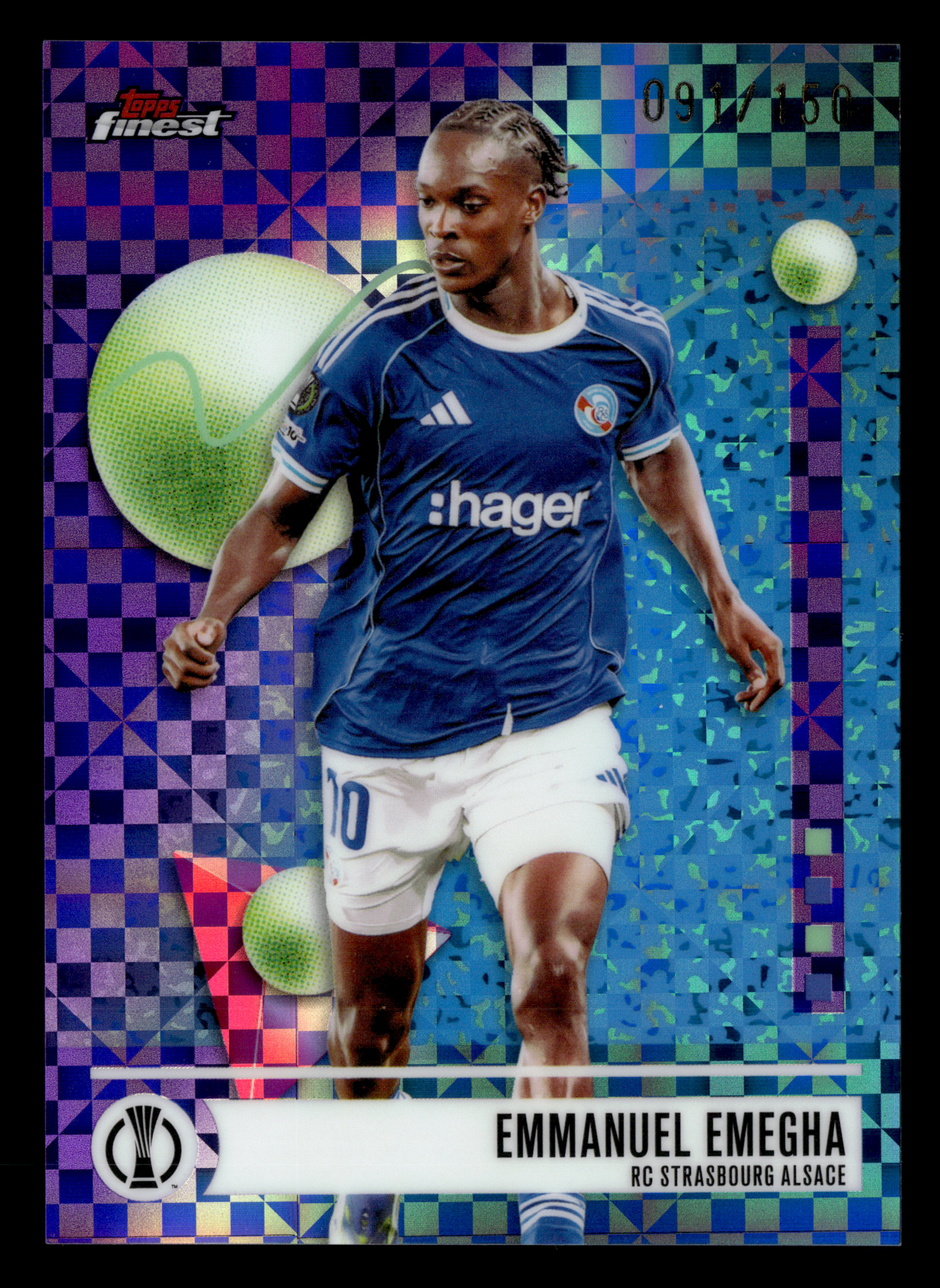 2025-26 Finest UCC #145 Emmanuel Emegha Purple Checkerboard Refractor #/150
