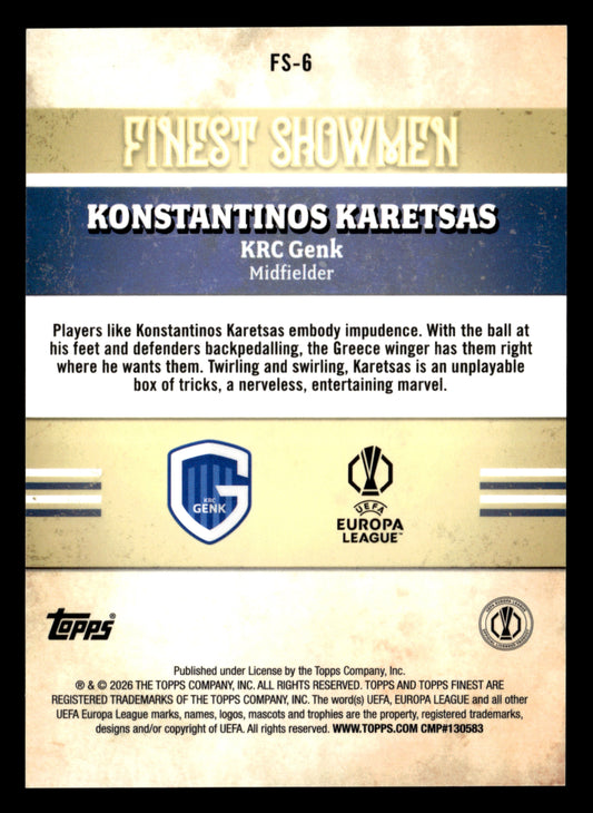 2025-26 Finest UCC #FS-6 Konstantinos Karetsas Showmen Gold Refractor #/50