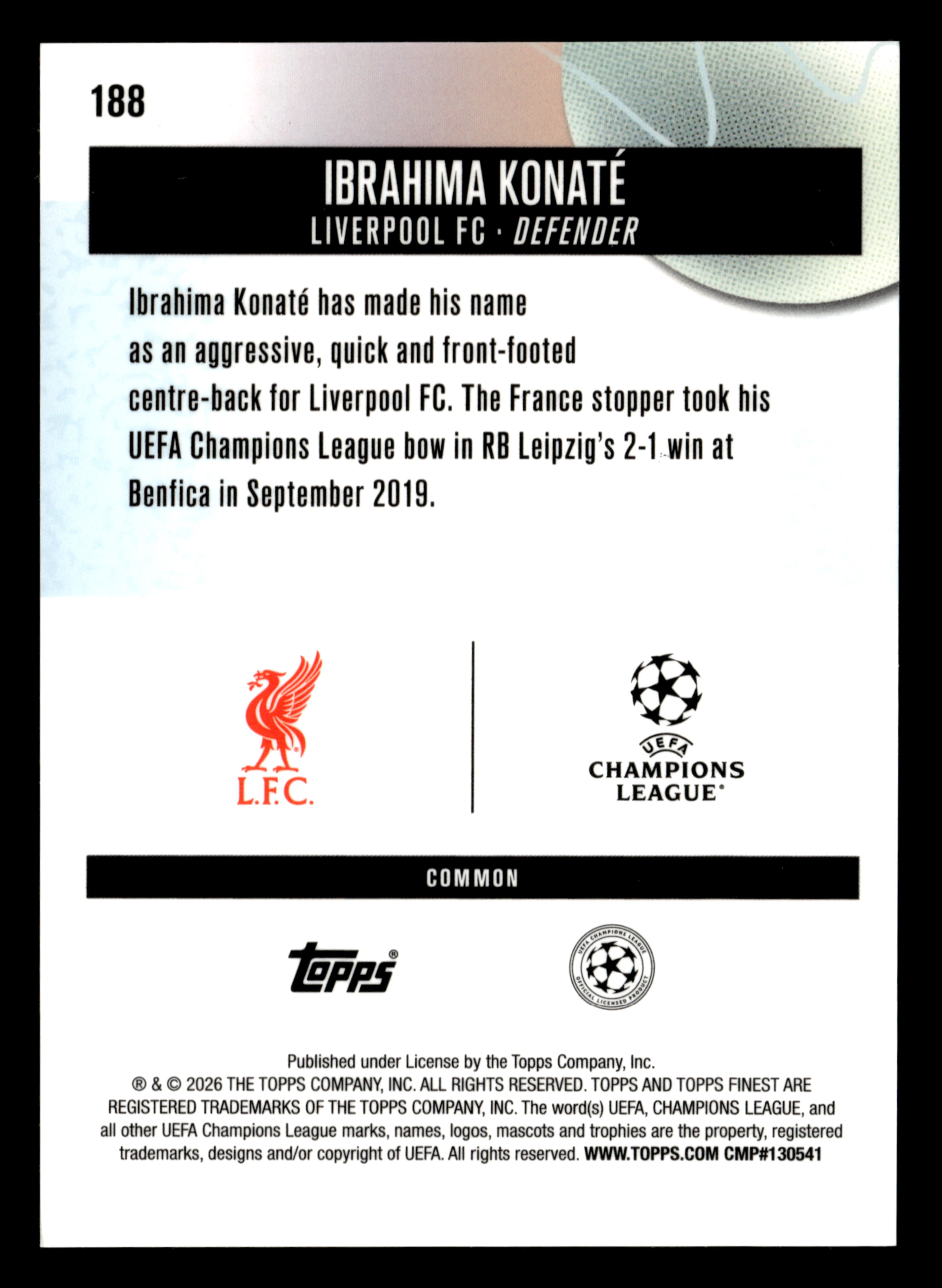 2025-26 Finest UEFA Club Competitions #188 Ibrahima Konaté Blue Refractor #/200