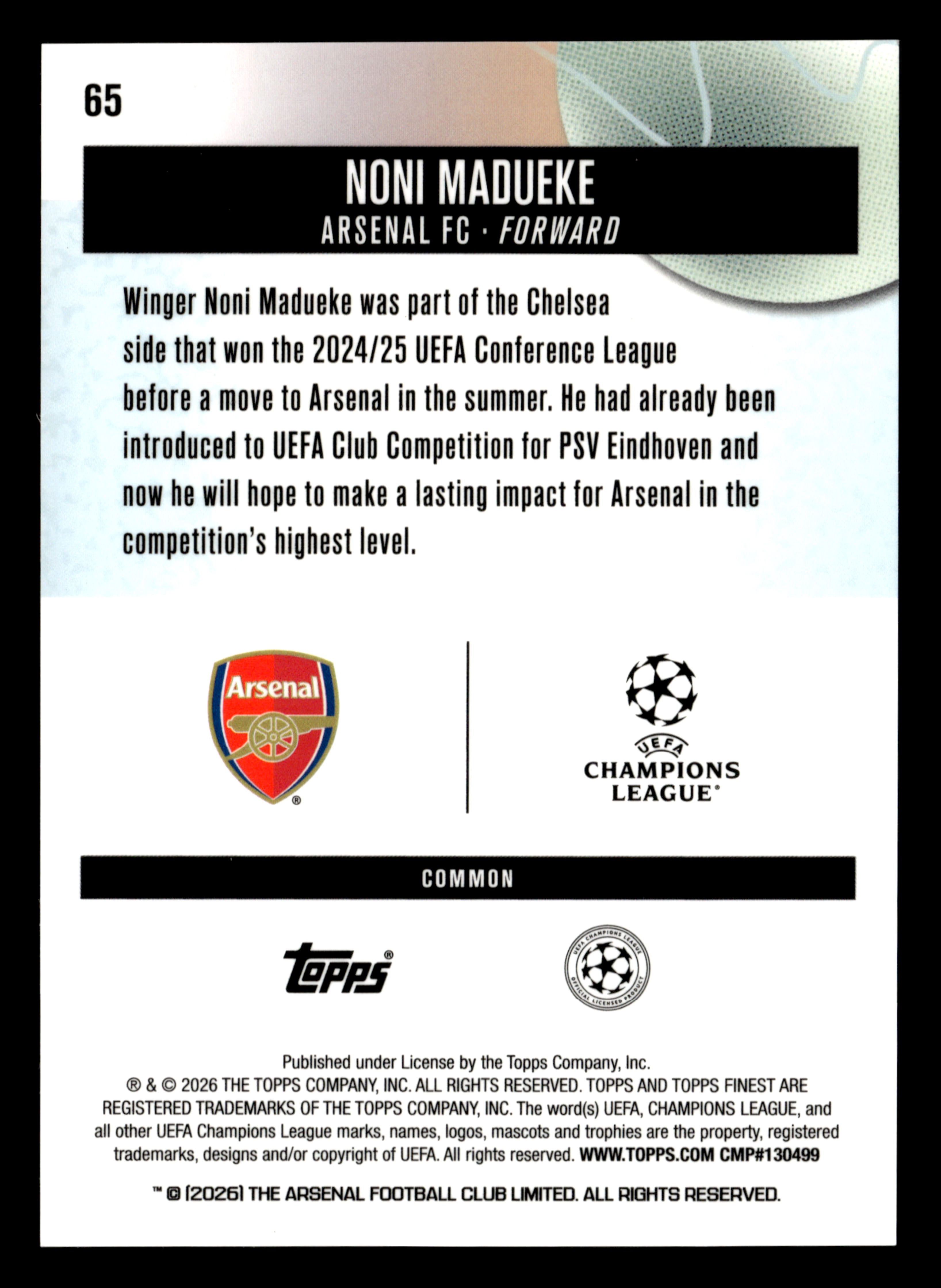 2025-26 Finest UEFA Club Competitions #65 Noni Madueke Green Refractor #/75