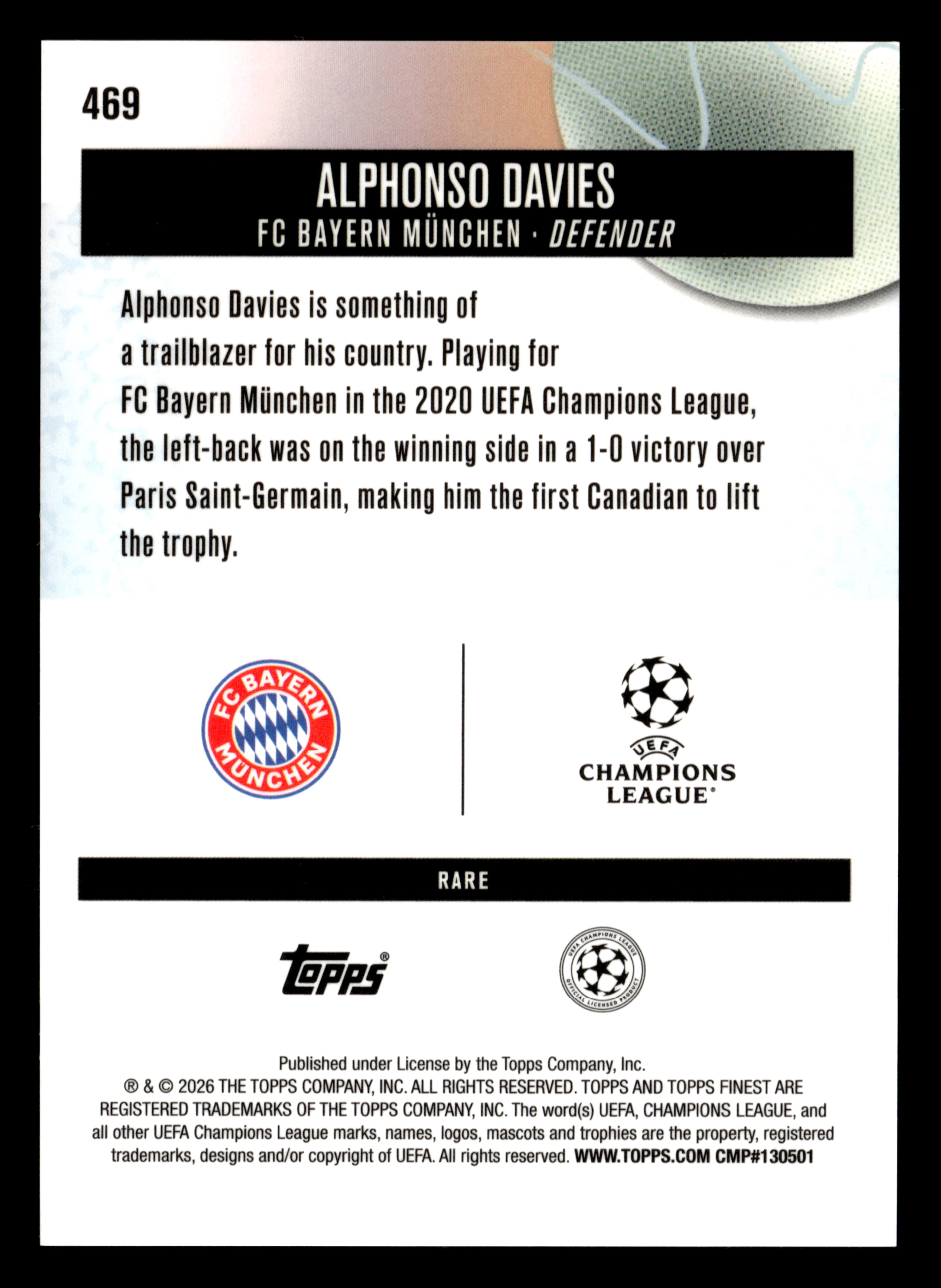 2025-26 Finest UEFA Club Competitions #469 Alphonso Davies Green Refractor #/25