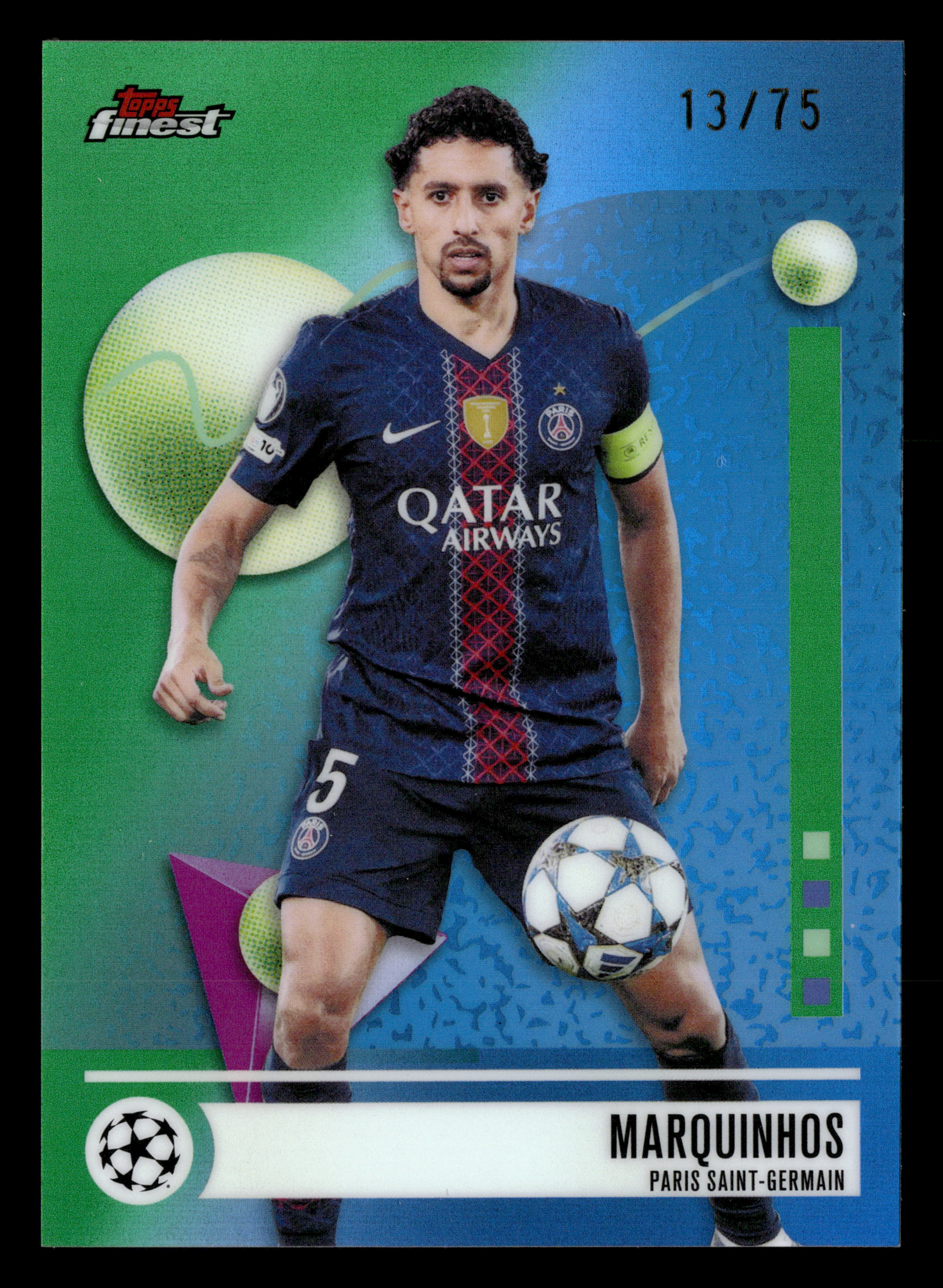 2025-26 Finest UEFA Club Competitions #166 Marquinhos Green Refractor #/75