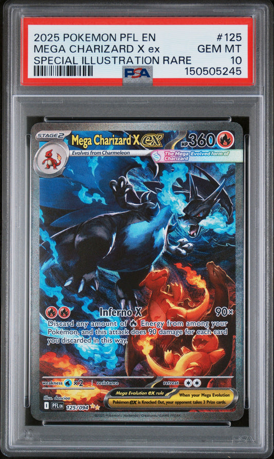 2025 Pokemon Pfl En-Phantasmal Flames #125 Mega Charizard X Ex SIR PSA 10