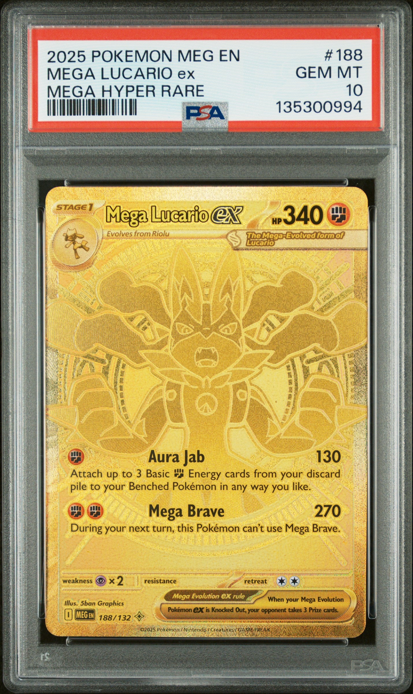 2025 Pokemon Meg En-Mega Evolution #188 Mega Lucario Ex Mega Hyper Rare PSA 10