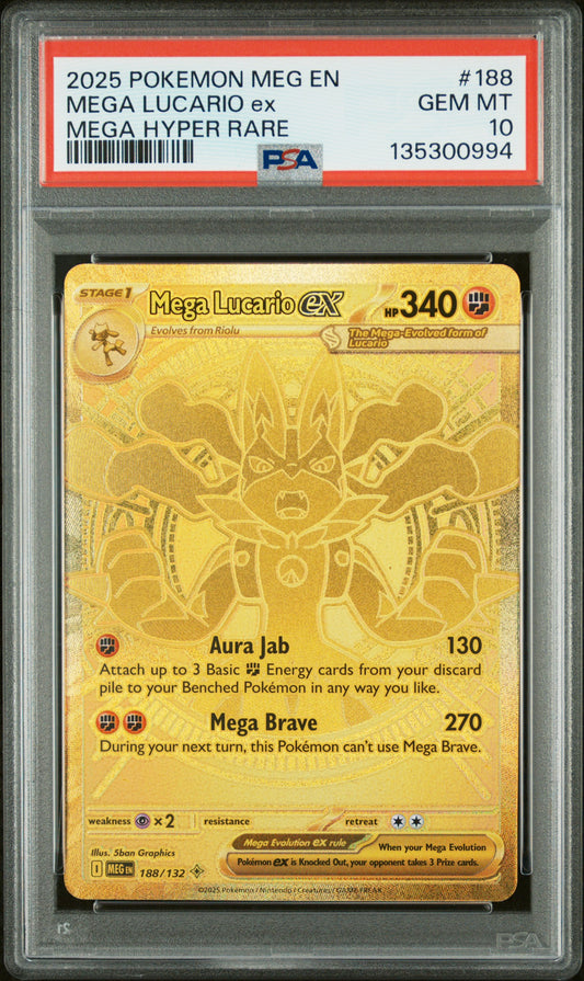 2025 Pokemon Meg En-Mega Evolution #188 Mega Lucario Ex Mega Hyper Rare PSA 10