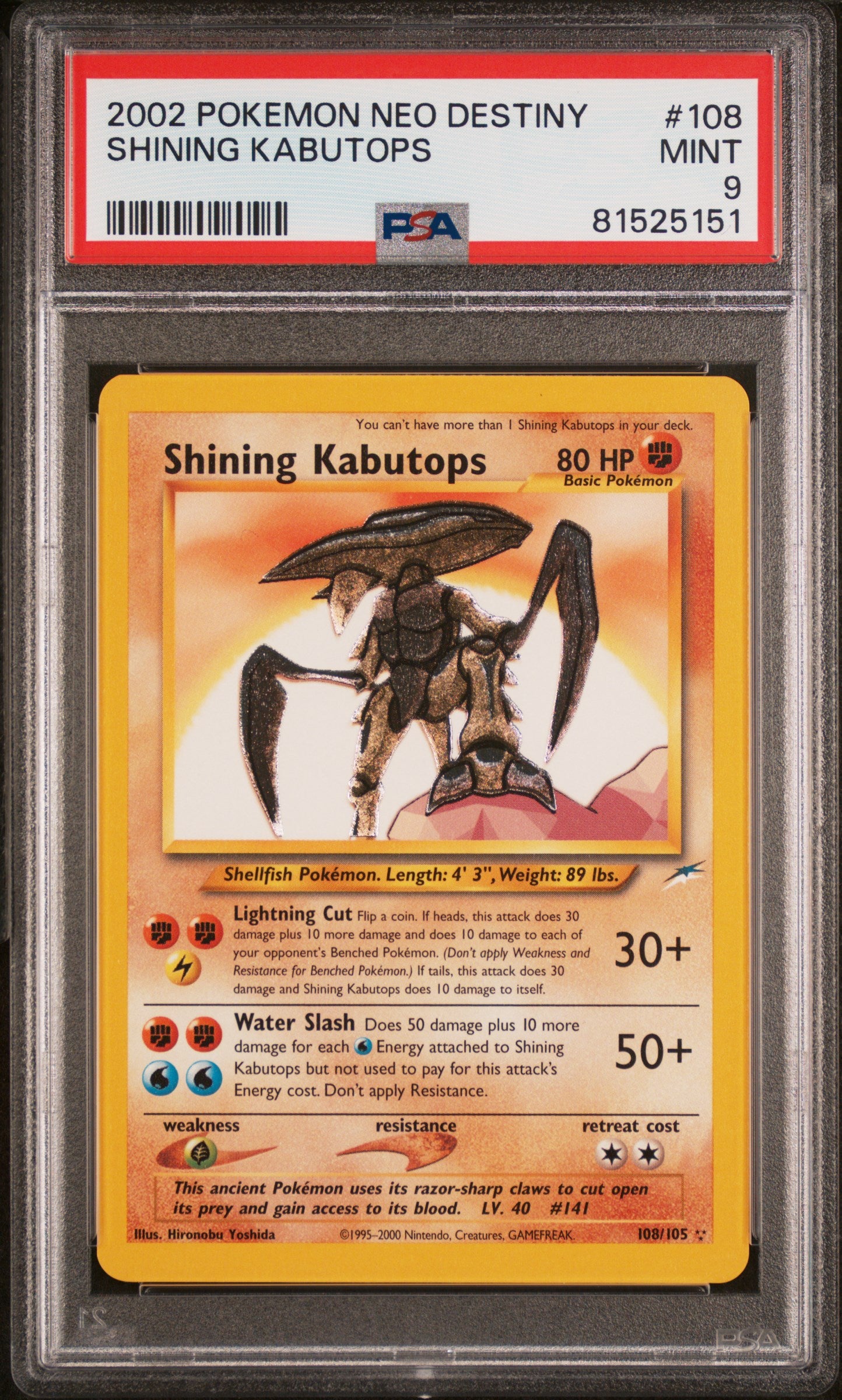 2002 Pokemon Neo Destiny #108 Shining Kabutops PSA 9