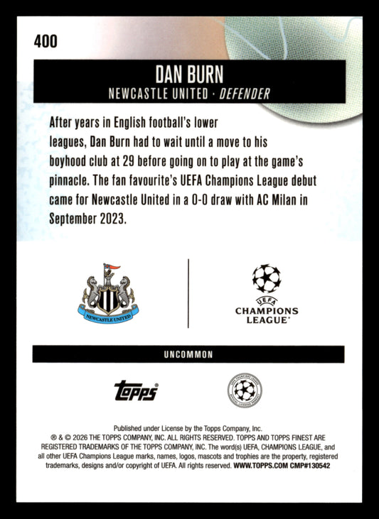 2025-26 Finest UEFA Club Competitions #400 Dan Burn Gold Refractor #/25