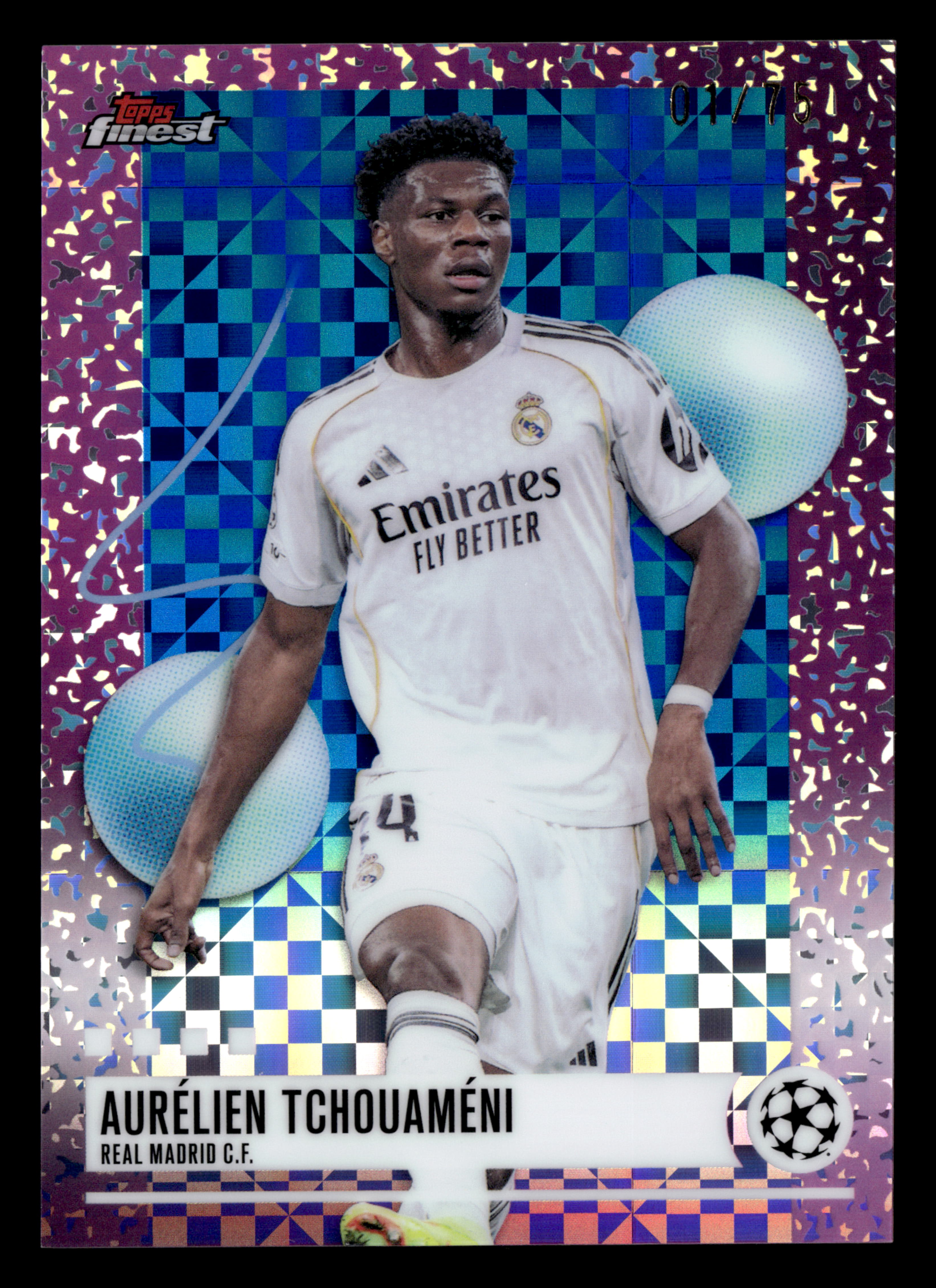 2025-26 Finest UCC #376 Aurélien Tchouaméni Blue Checkerboard Refractor #/75