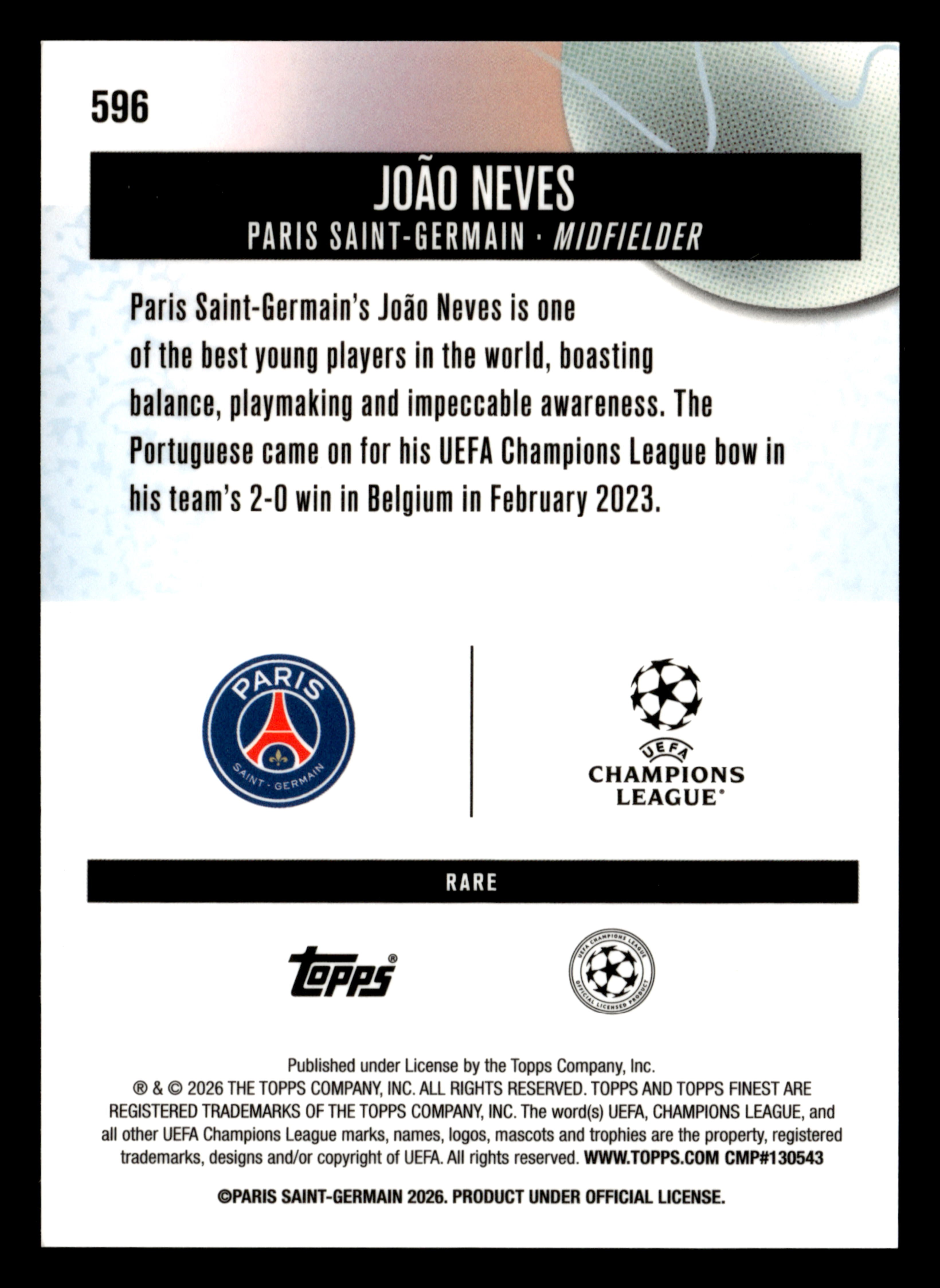 2025-26 Finest UEFA Club Competitions #596 João Neves Black Refractor #/10