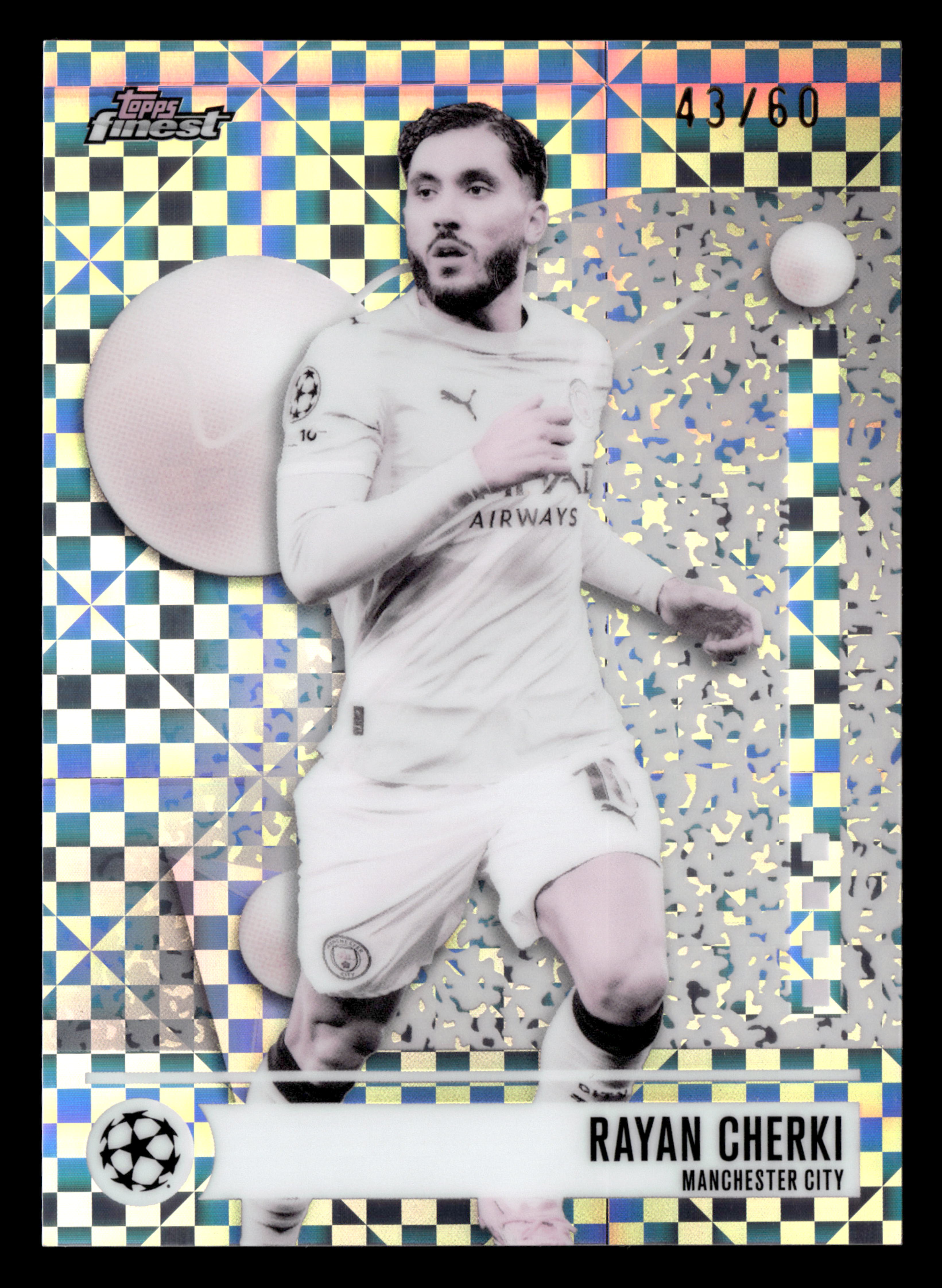 2025-26 Finest UCC #131 Rayan Cherki Pearl Checkerboard Refractor #/60