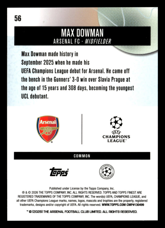 2025-26 Finest UEFA Club Competitions #56 Max Dowman Blue Refractor #/200
