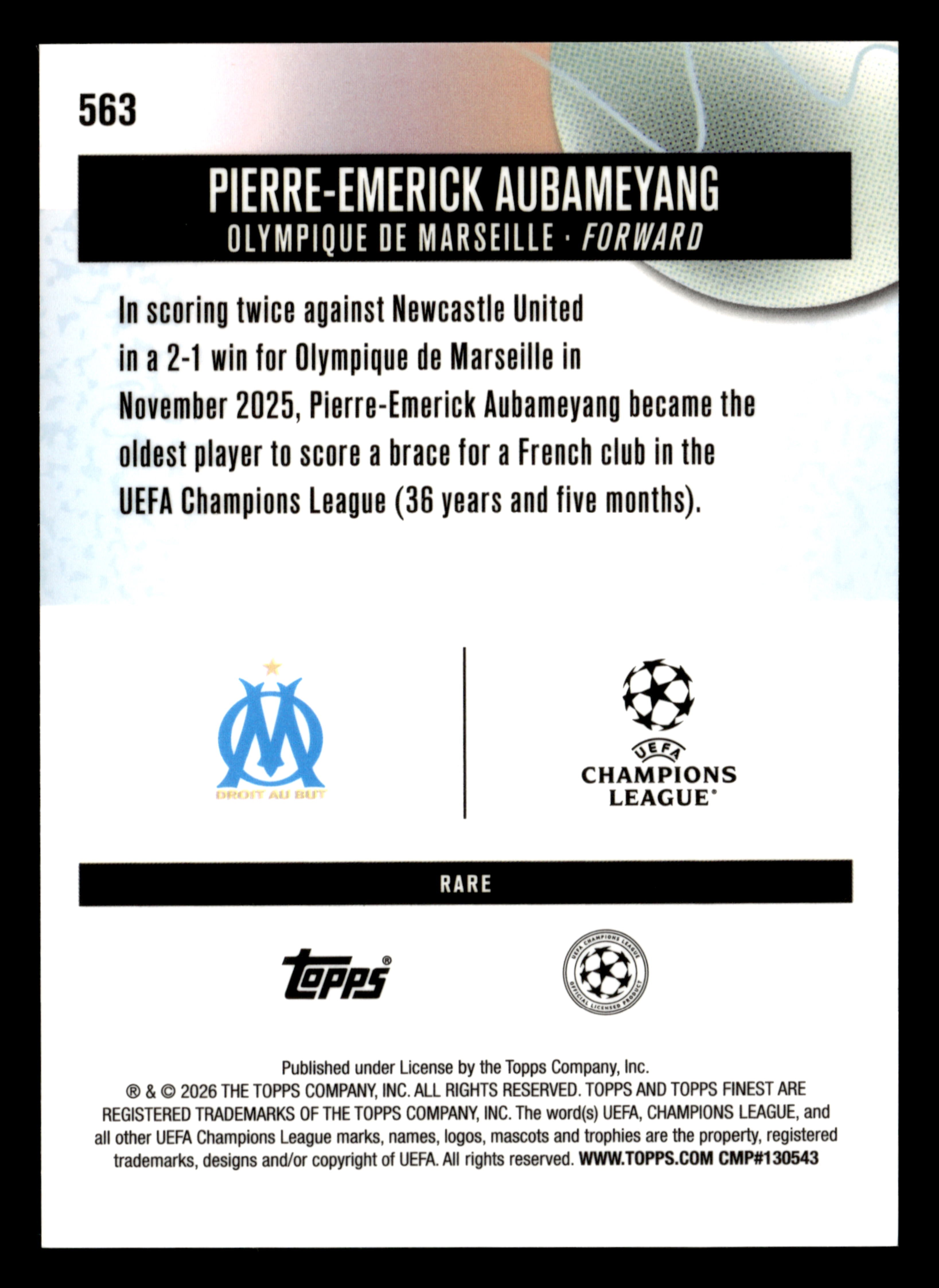 2025-26 Finest UCC #563 Pierre-Emerick Aubameyang Purple Checkerboard #/75