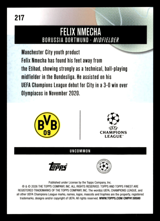 2025-26 Finest UEFA Club Competitions #217 Felix Nmecha Blue Refractor #/150