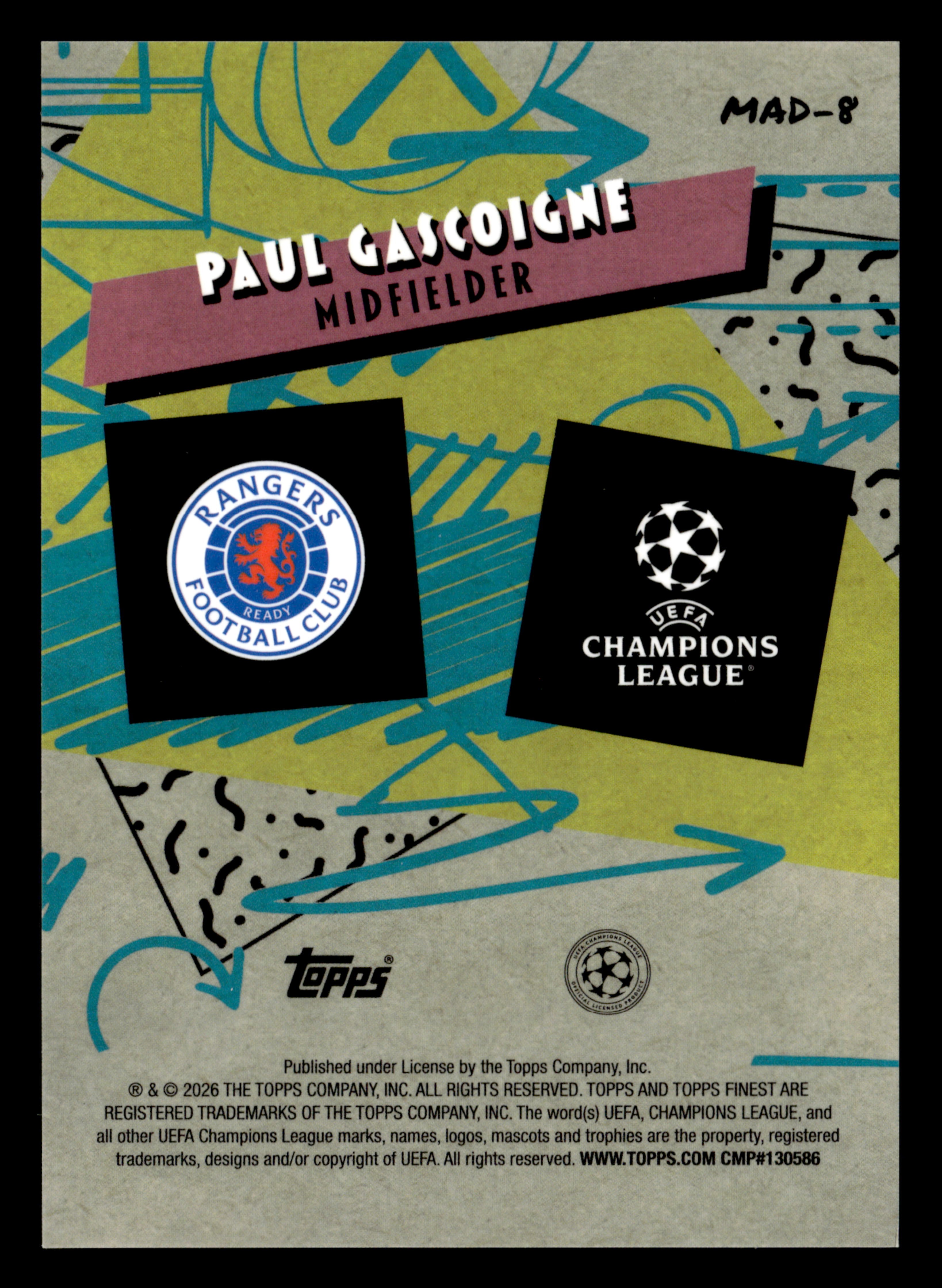 2025-26 Finest UCC #MAD-8 Paul Gascoigne 90s Madness Aqua Refractor #/199