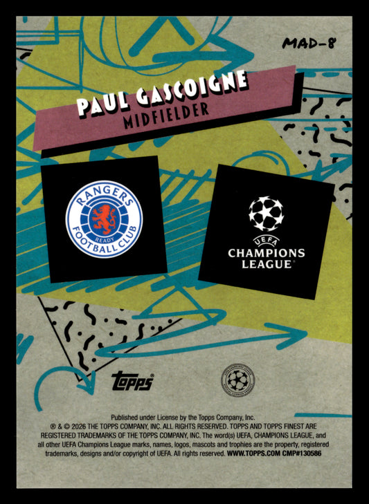 2025-26 Finest UCC #MAD-8 Paul Gascoigne 90s Madness Aqua Refractor #/199