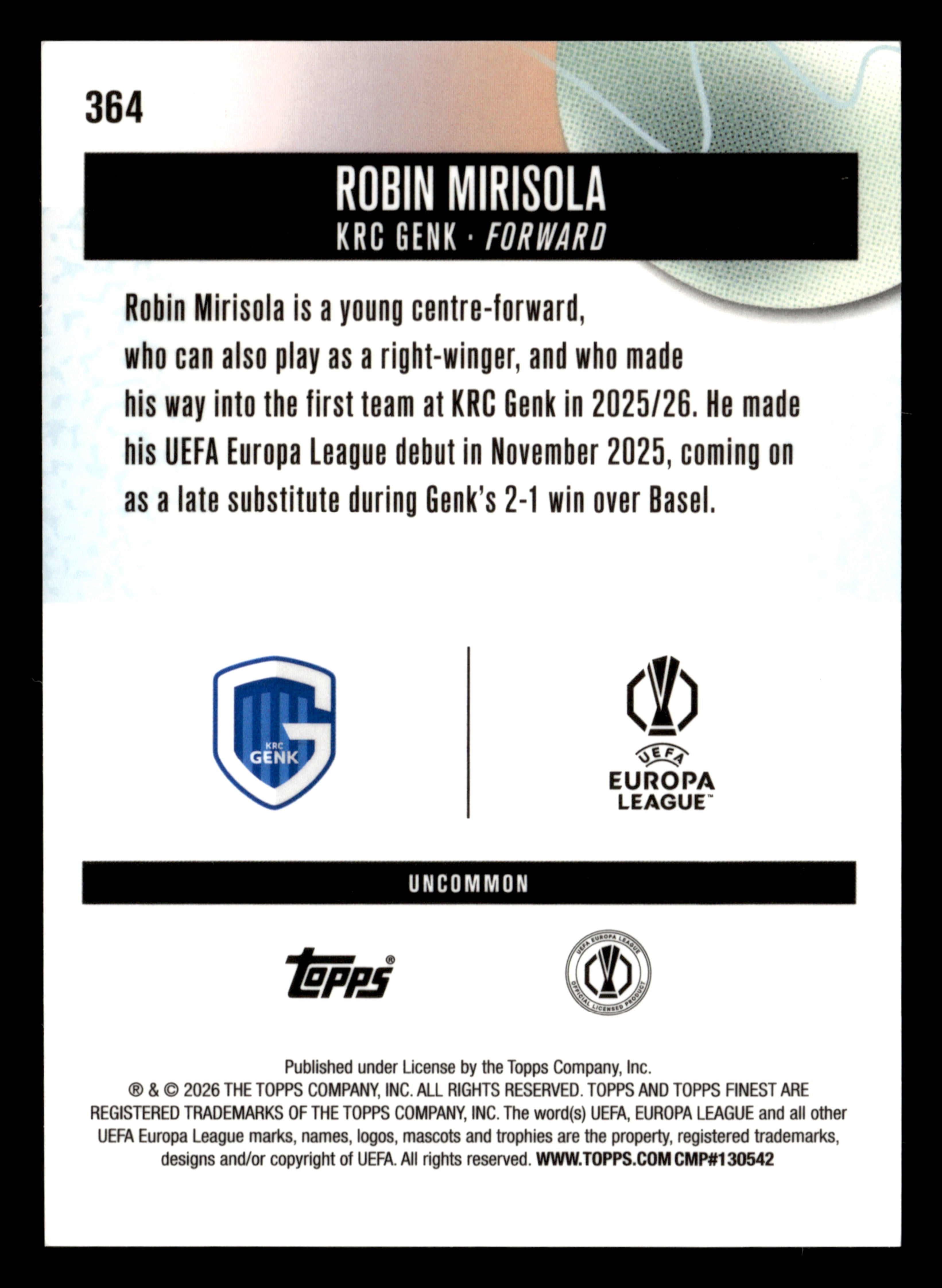 2025-26 Finest UCC #364 Robin Mirisola Blue Checkerboard Refractor #/75