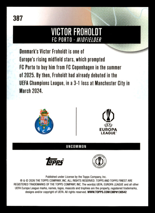 2025-26 Finest UEFA Club Competitions #387 Victor Froholdt Blue Refractor #/150