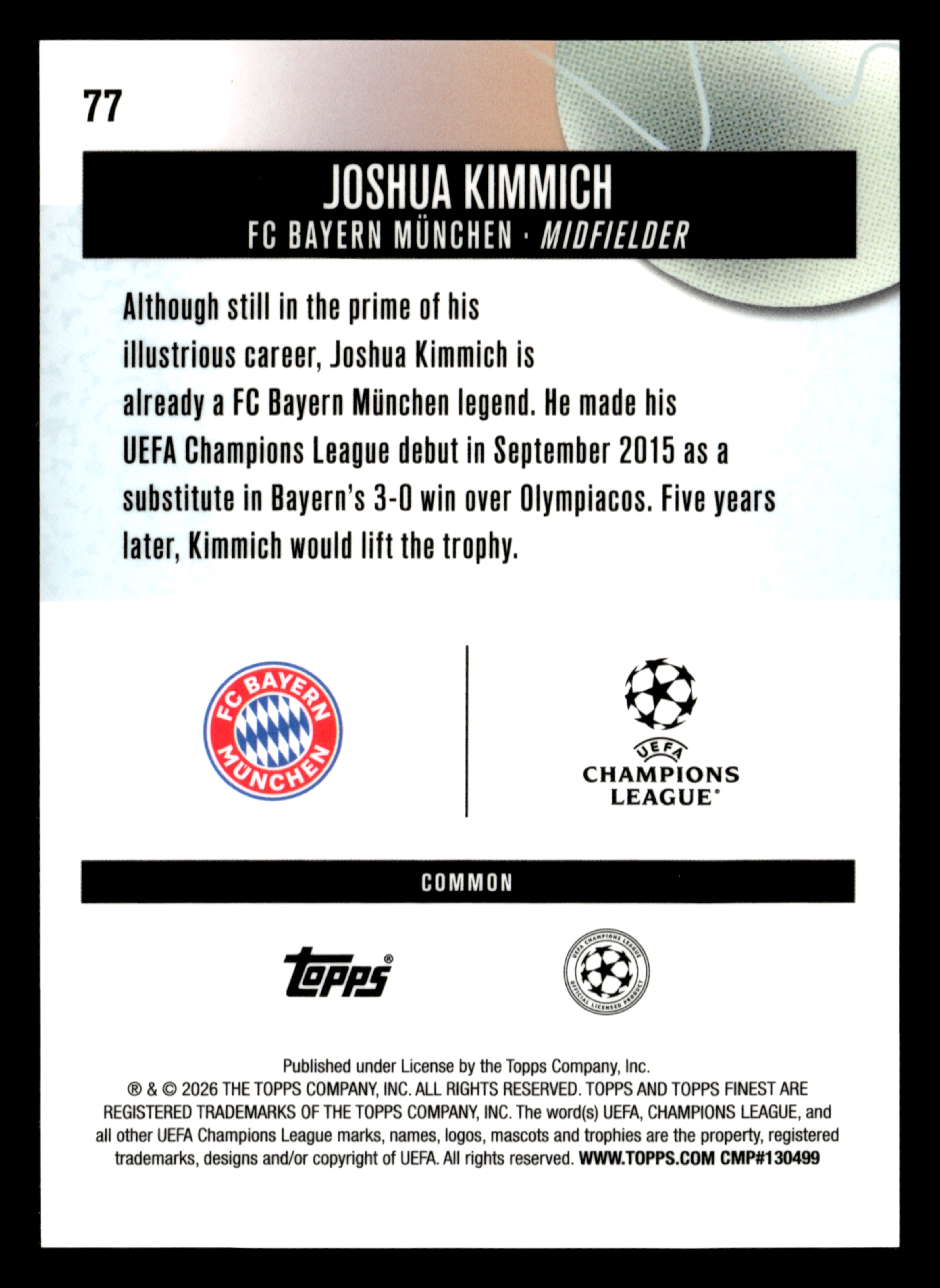2025-26 Finest UCC #77 Joshua Kimmich Blue Checkerboard Refractor #/99