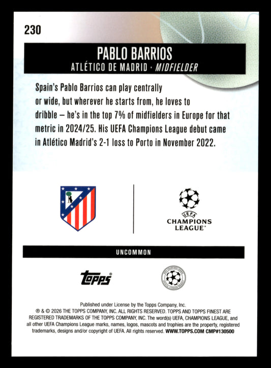 2025-26 Finest UCC #230 Pablo Barrios Blue Checkerboard Refractor #/75