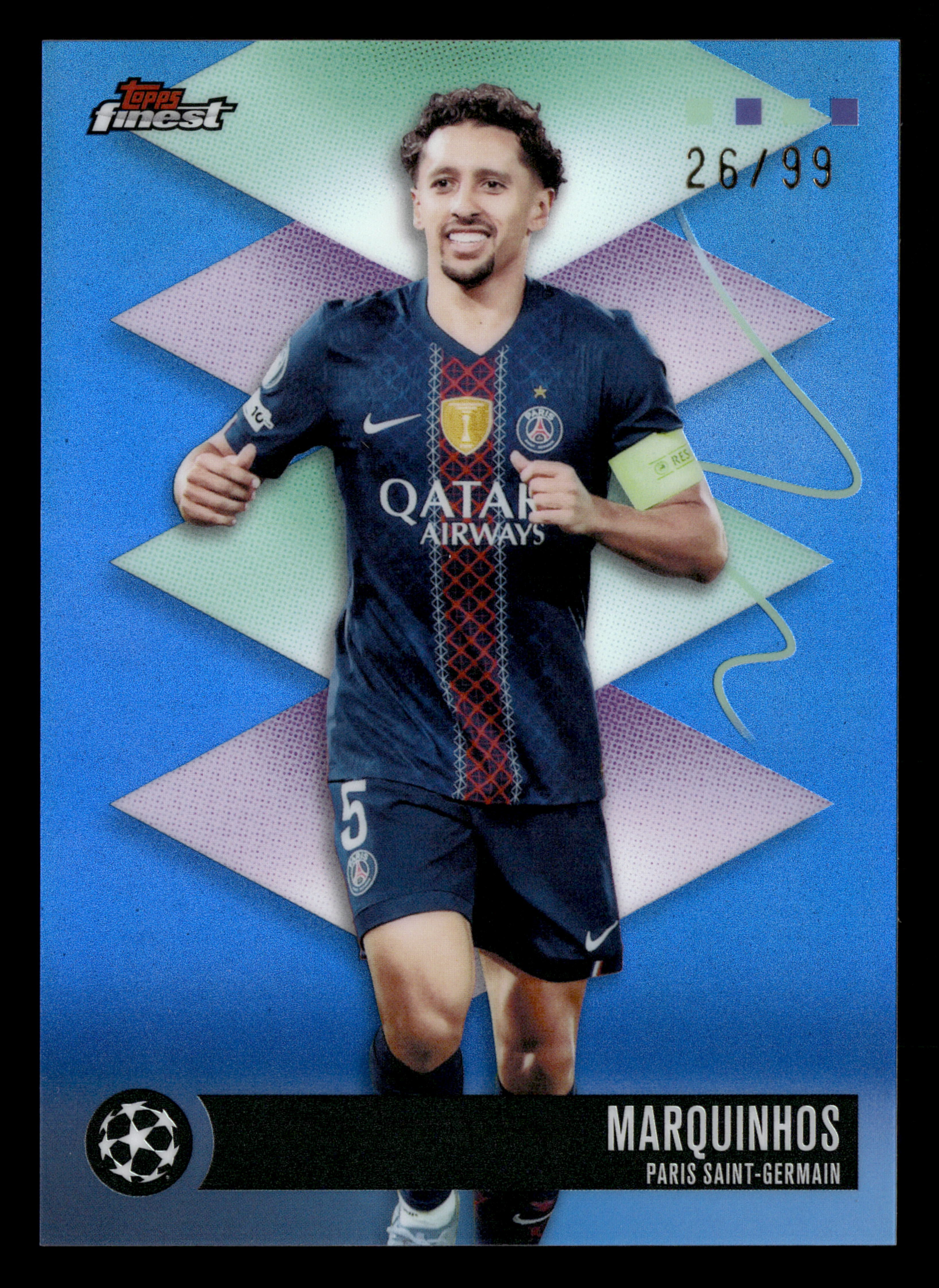 2025-26 Finest UEFA Club Competitions #539 Marquinhos Blue Refractor #/99
