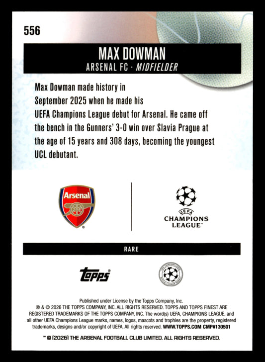 2025-26 Finest UEFA Club Competitions #556 Max Dowman Blue Refractor #/99