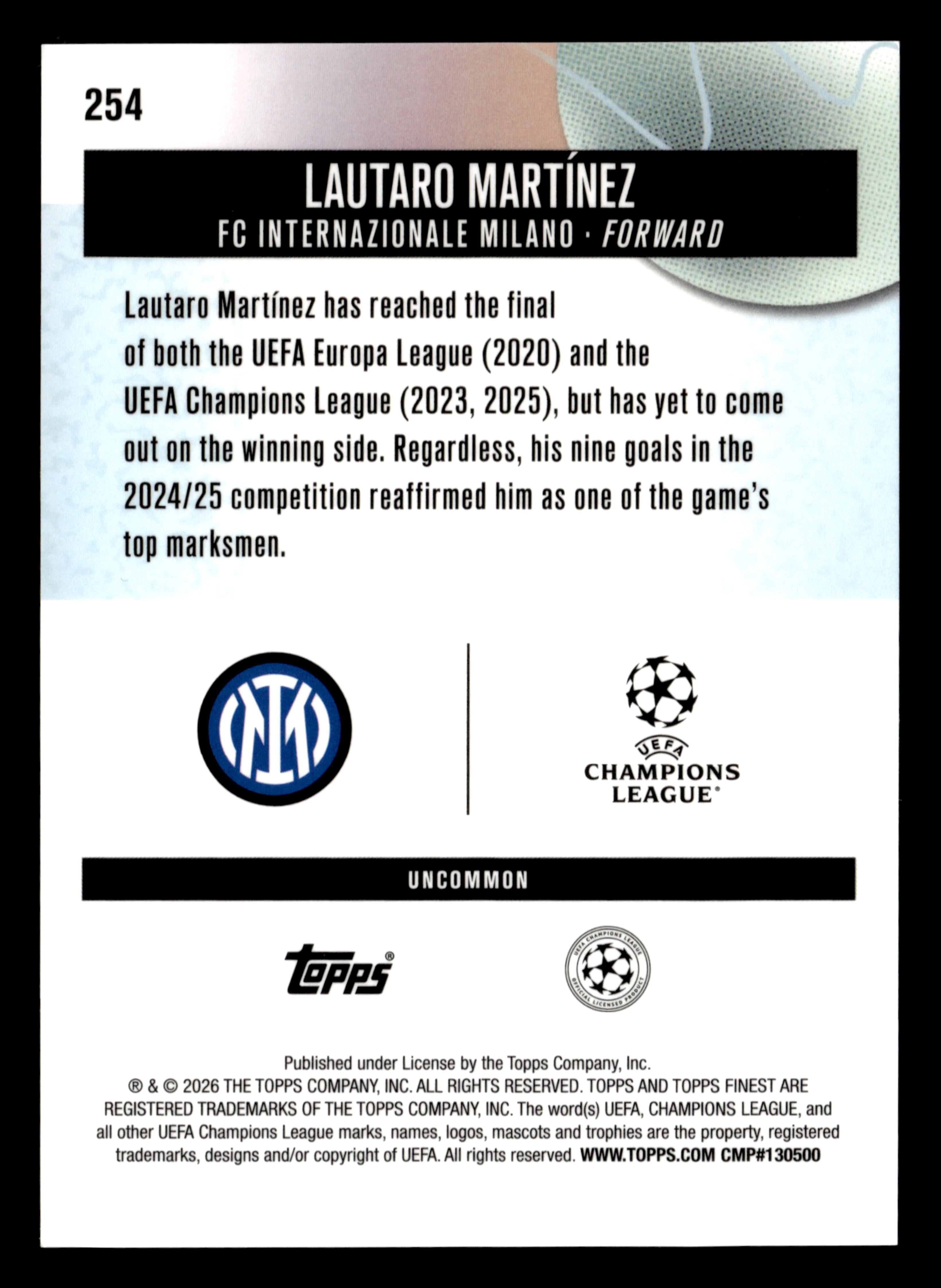2025-26 Finest UCC #254 Lautaro Martínez Orange Refractor #/20