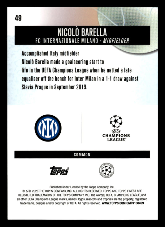 2025-26 Finest UCC #49 Nicolò Barella Purple Checkerboard Refractor #/150