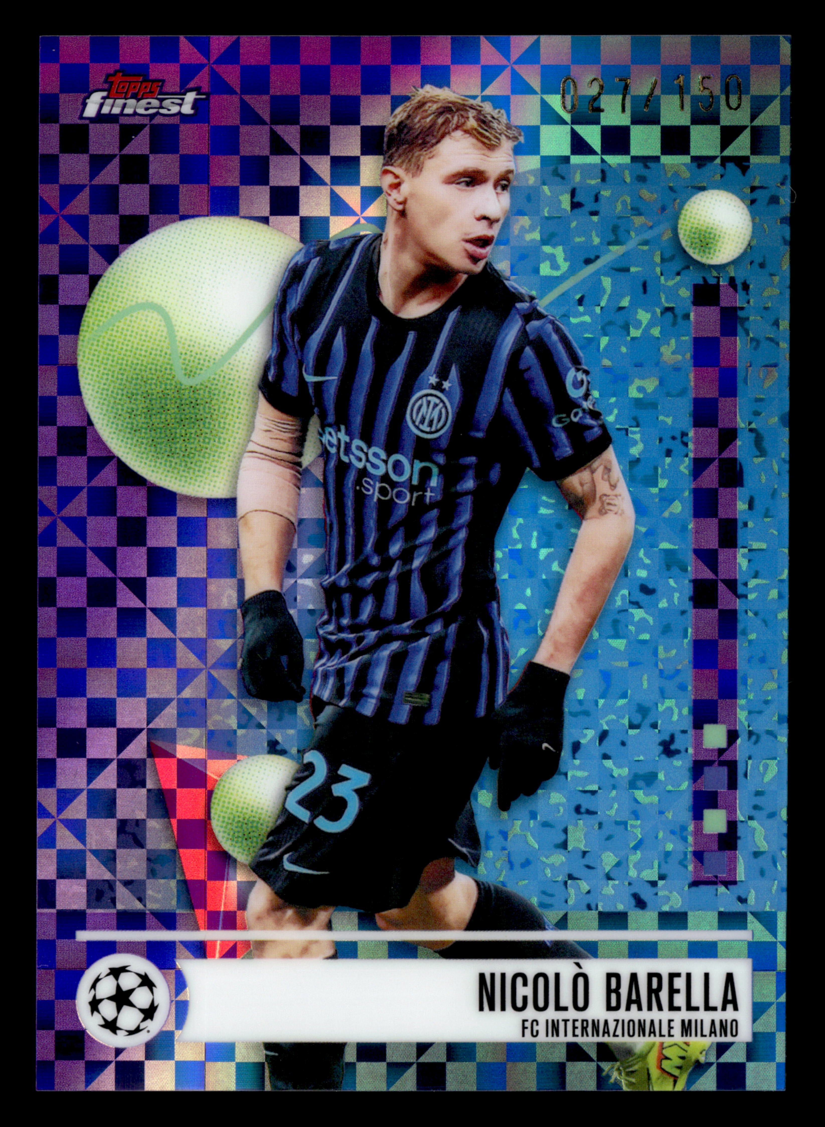 2025-26 Finest UCC #49 Nicolò Barella Purple Checkerboard Refractor #/150