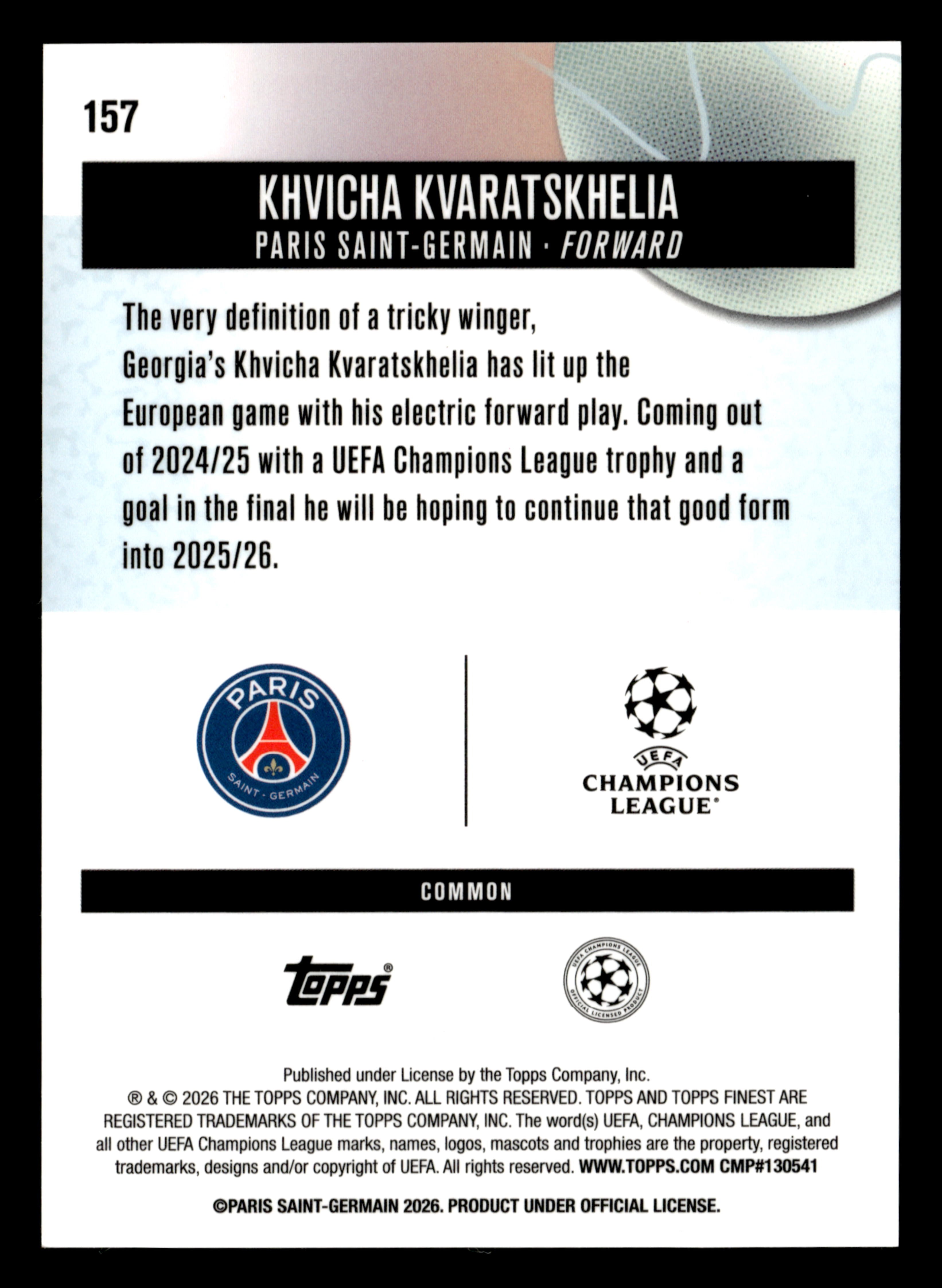 2025-26 Finest UCC #157 Khvicha Kvaratskhelia Blue Refractor #/200