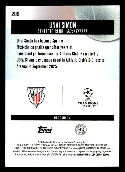 2025-26 Finest UEFA Club Competitions #209 Unai Simón Blue Refractor #/150