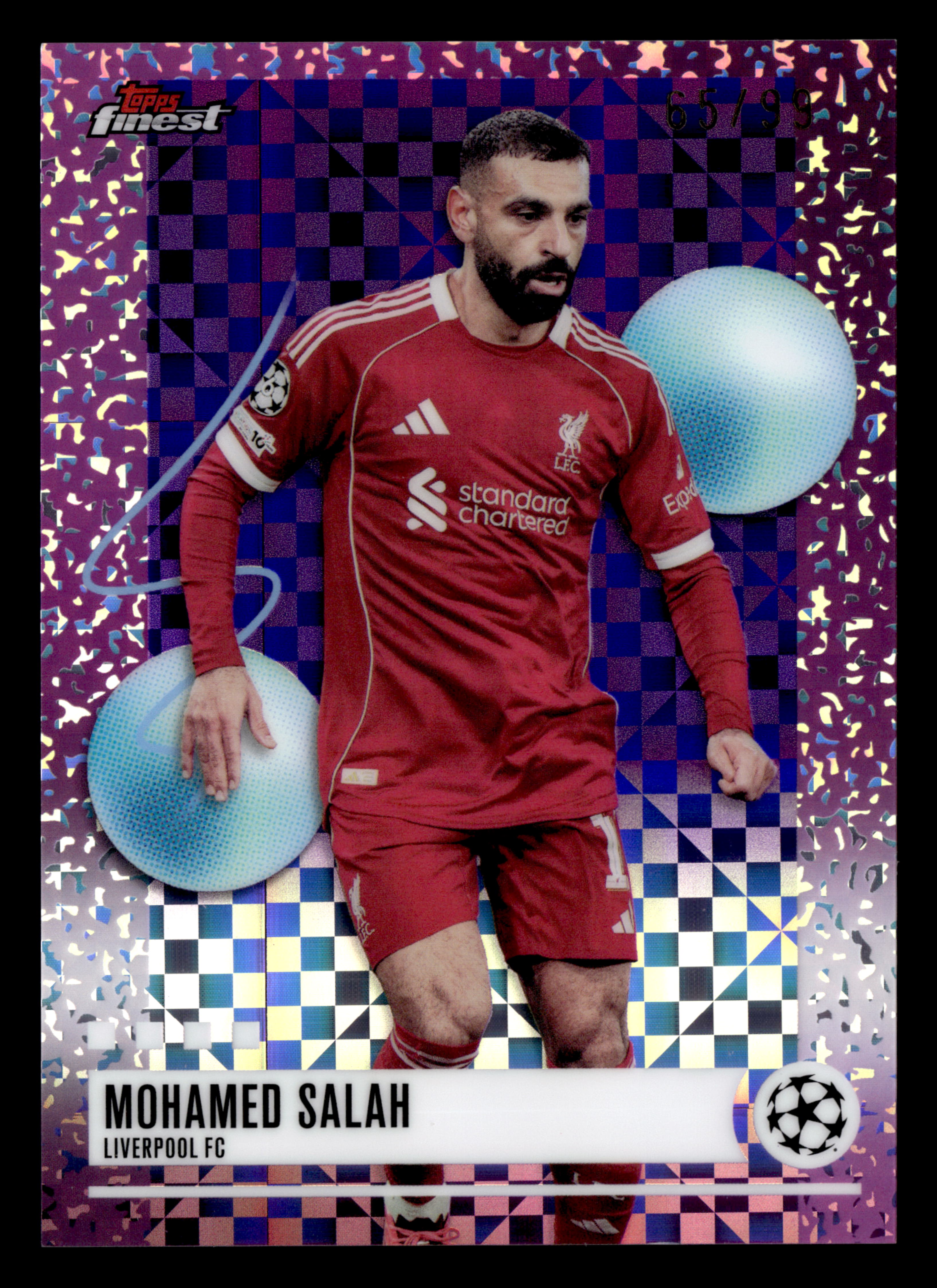 2025-26 Finest UCC #363 Mohamed Salah Purple Checkerboard Refractor #/99