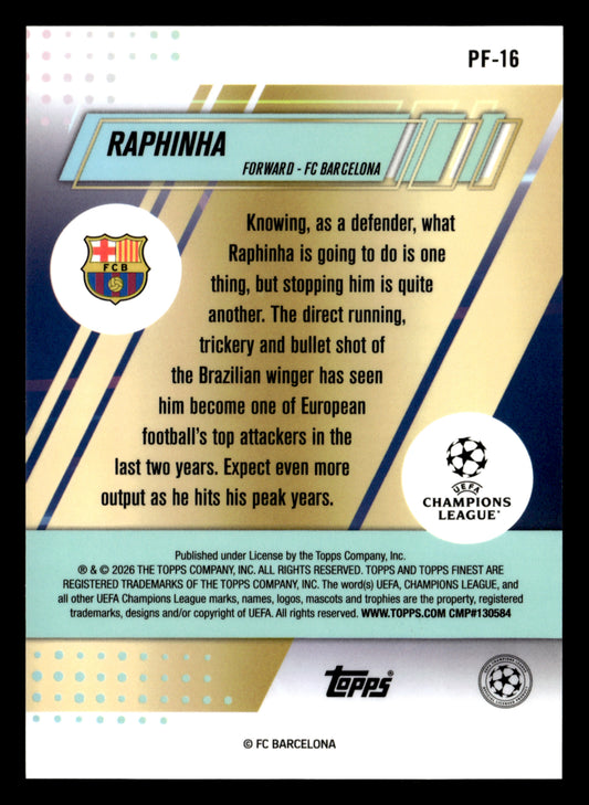 2025-26 Finest UCC #PF-16 Raphinha Prized Footballers Aqua Refractor #/199
