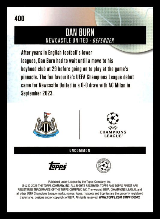 2025-26 Finest UEFA Club Competitions #400 Dan Burn Orange Refractor #/20