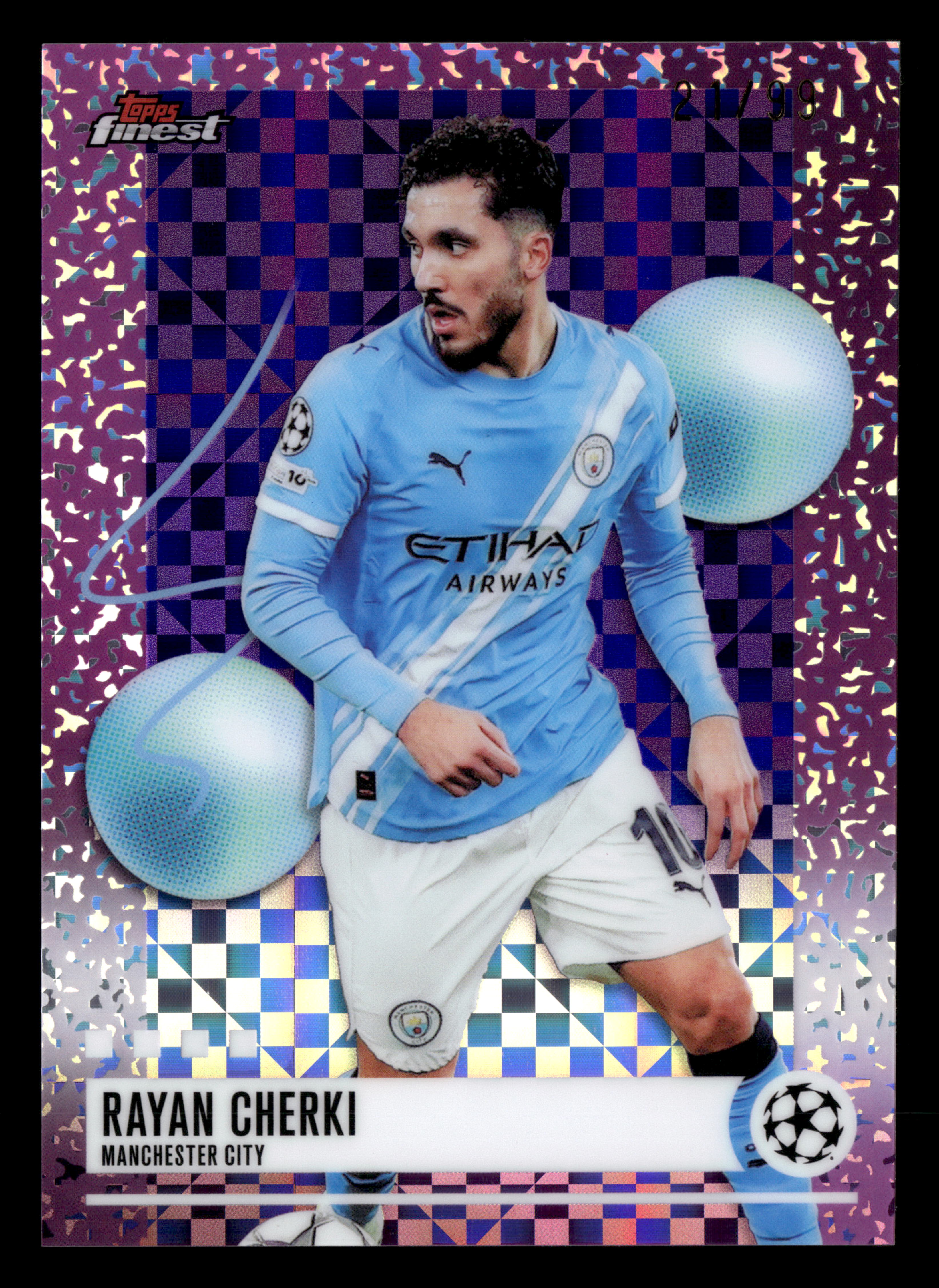 2025-26 Finest UCC #355 Rayan Cherki Purple Checkerboard Refractor #/99