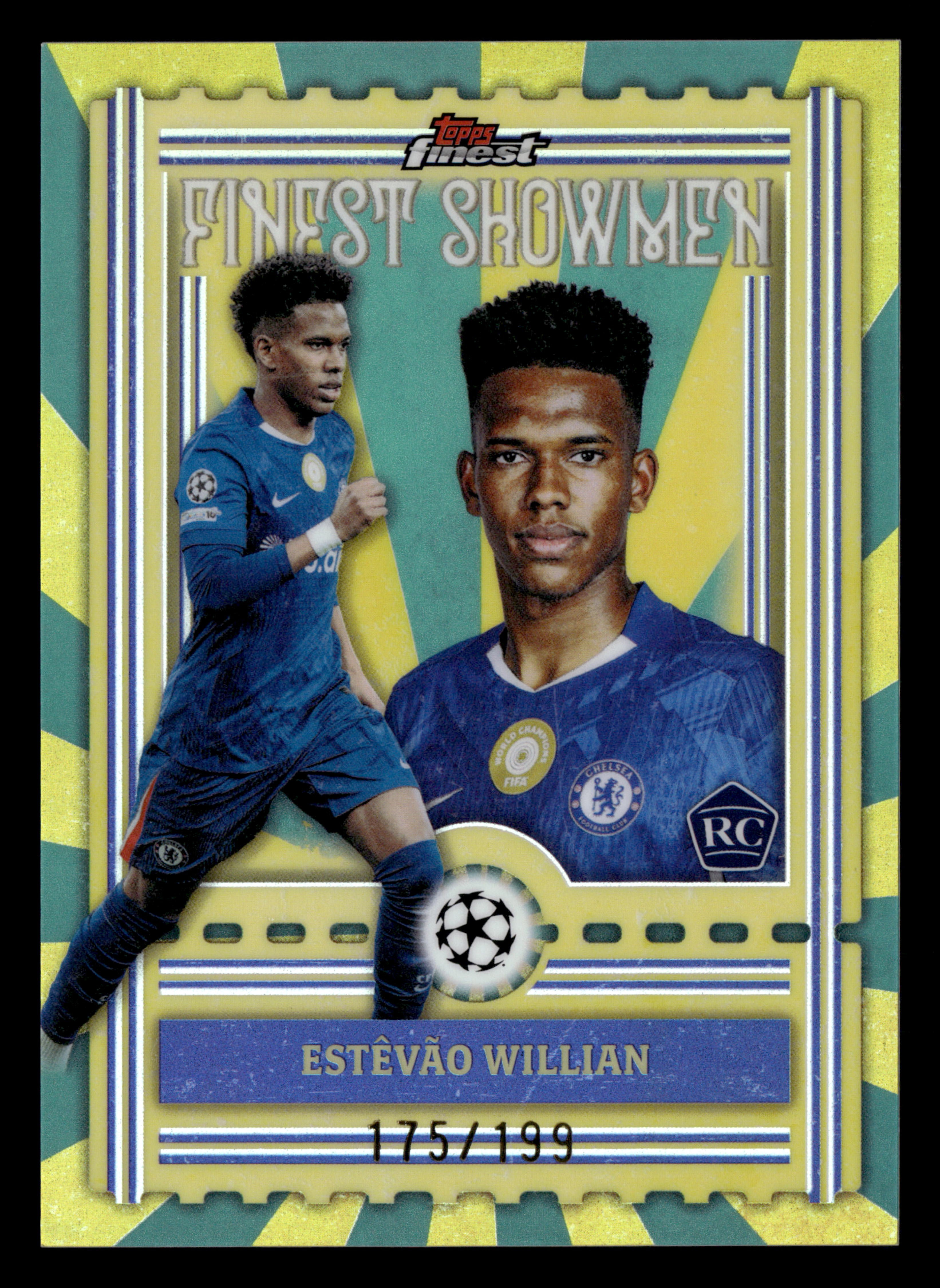 2025-26 Finest UCC #FS-23 Estêvão Willian Finest Showmen Aqua Refractor #/199