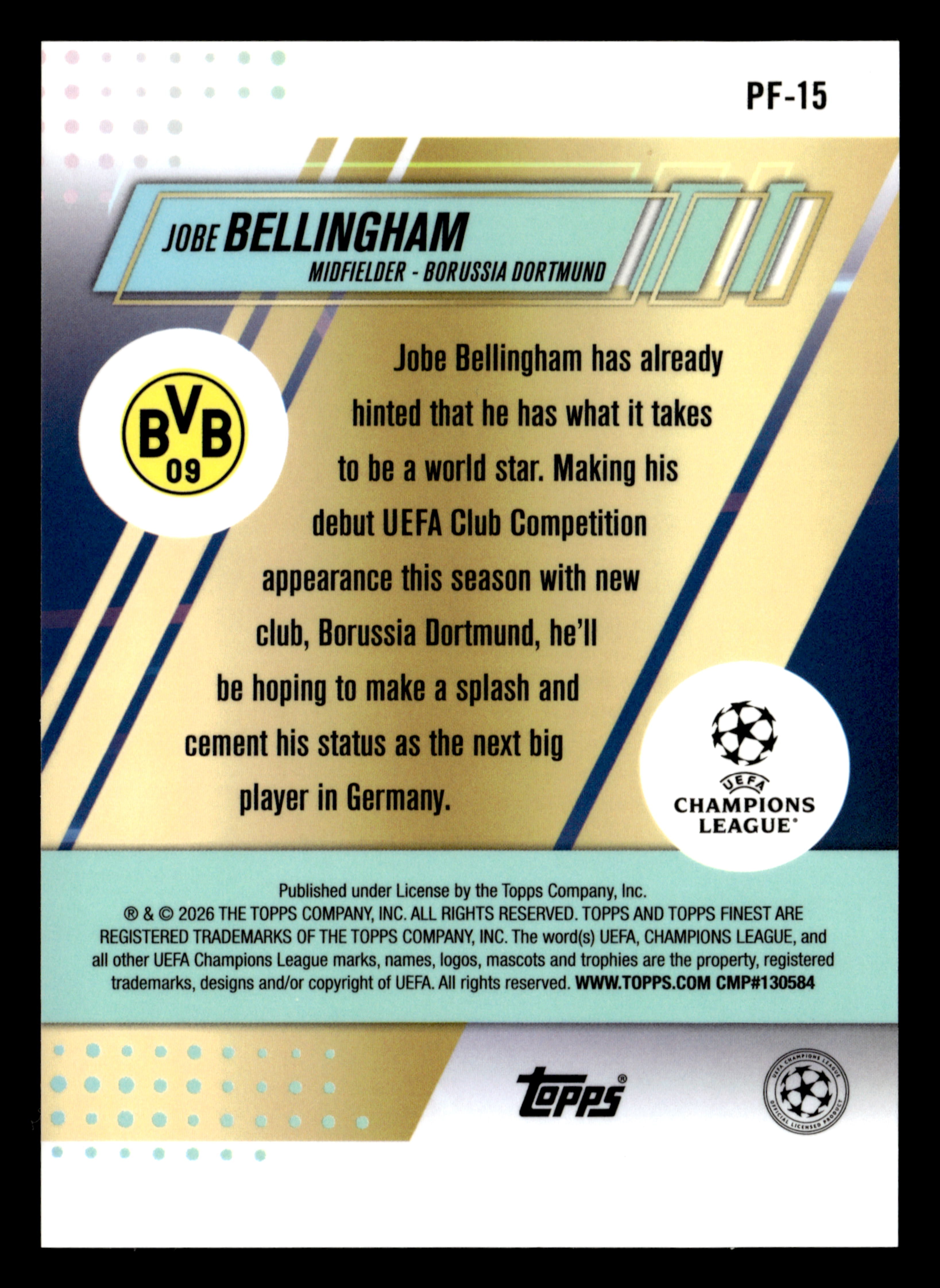2025-26 Finest UCC #PF-15 Jobe Bellingham PFs Green Refractor #/99