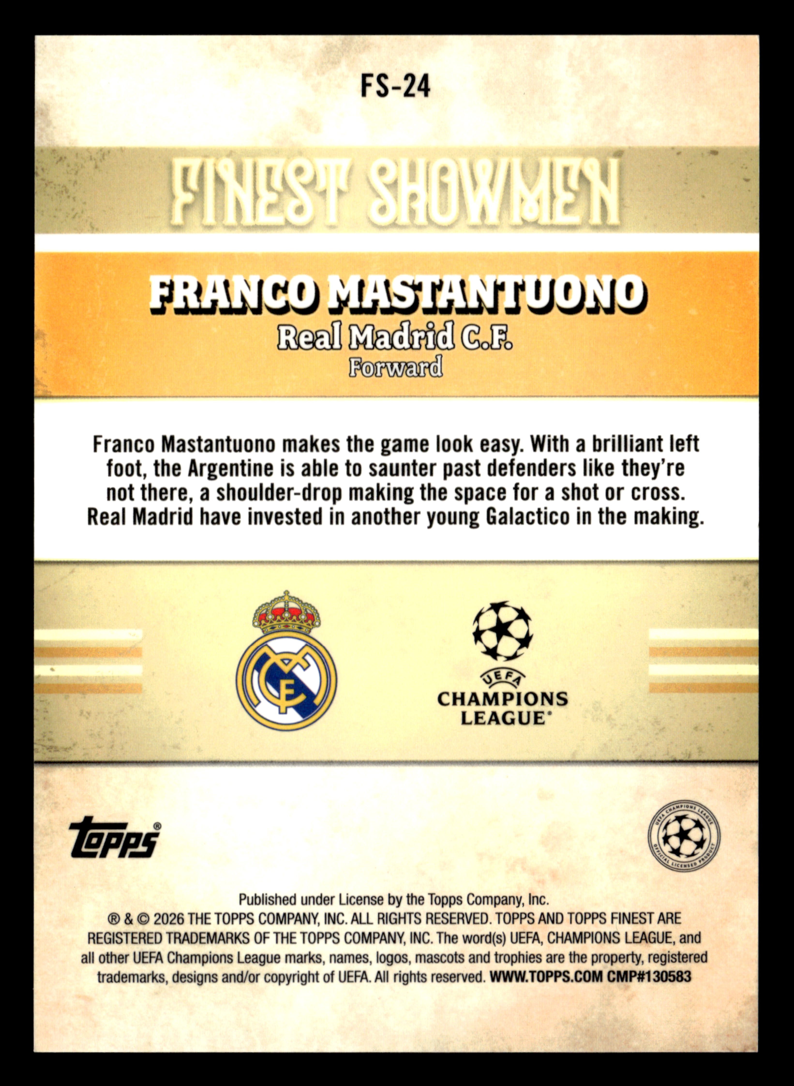 2025-26 Finest UCC #FS-24 Franco Mastantuono FS Purple Refractor #/75