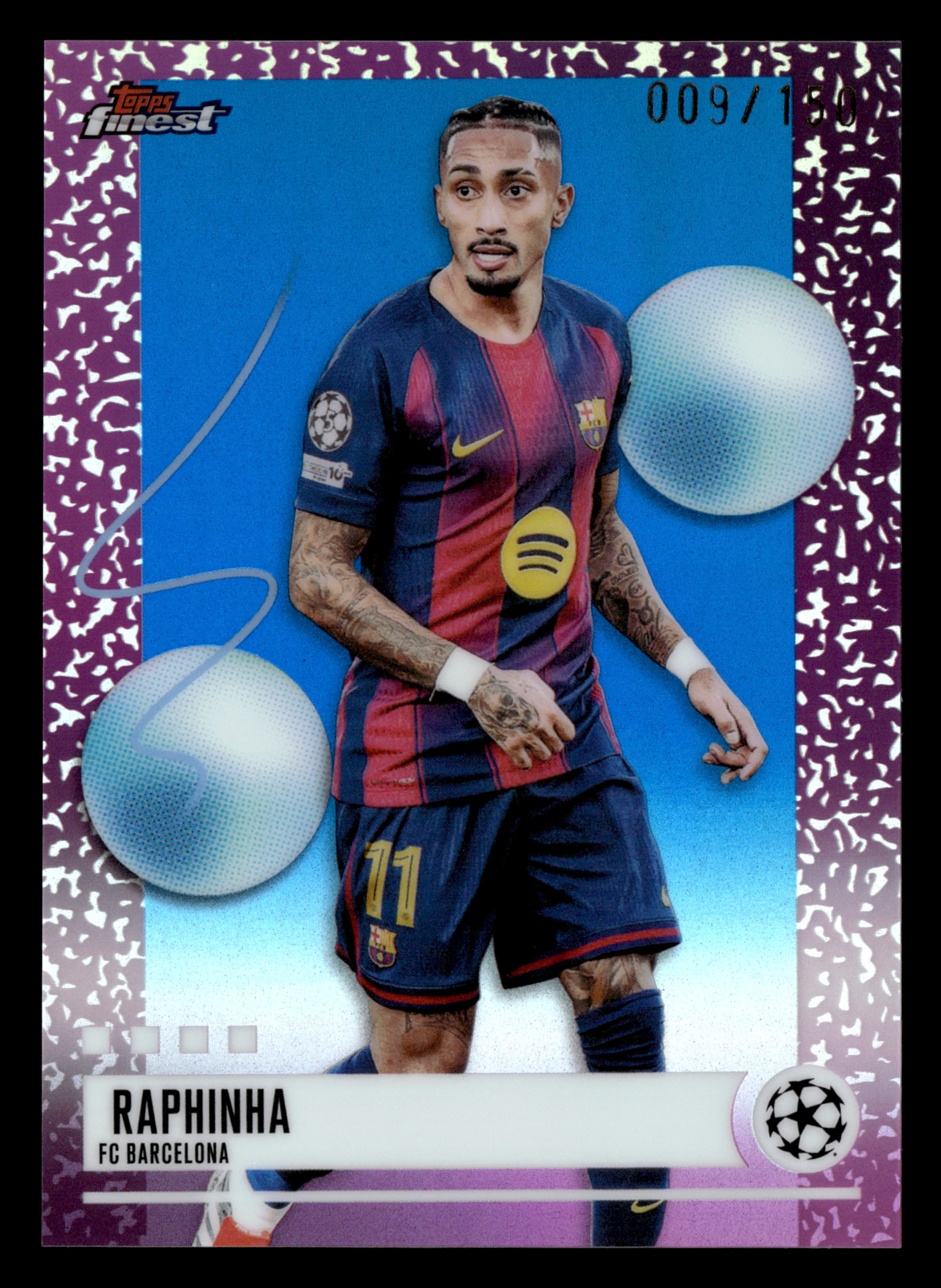2025-26 Finest UEFA Club Competitions #233 Raphinha Blue Refractor #/150