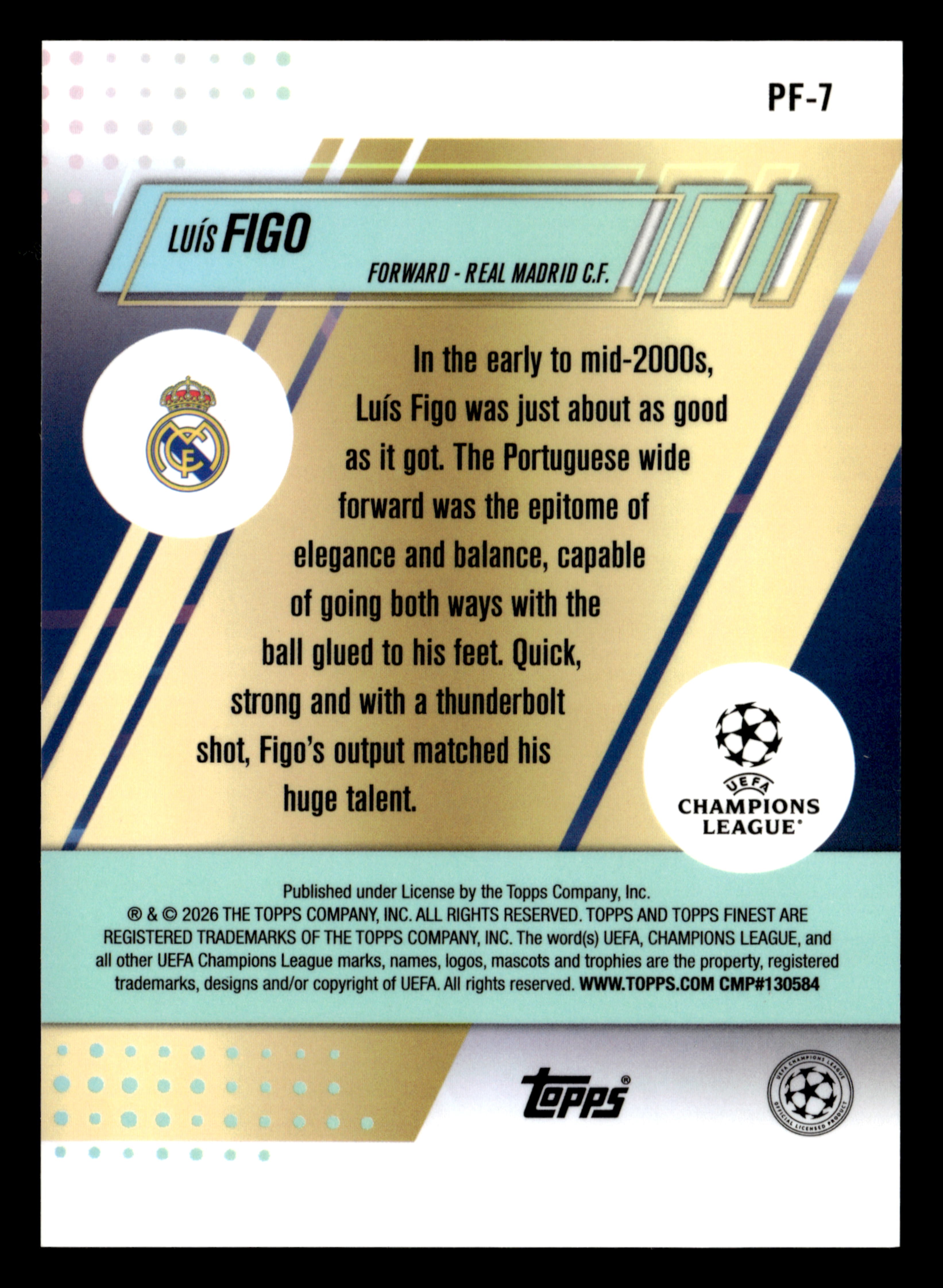 2025-26 Finest UCC #PF-7 Luís Figo Prized Footballers Purple Refractor #/75