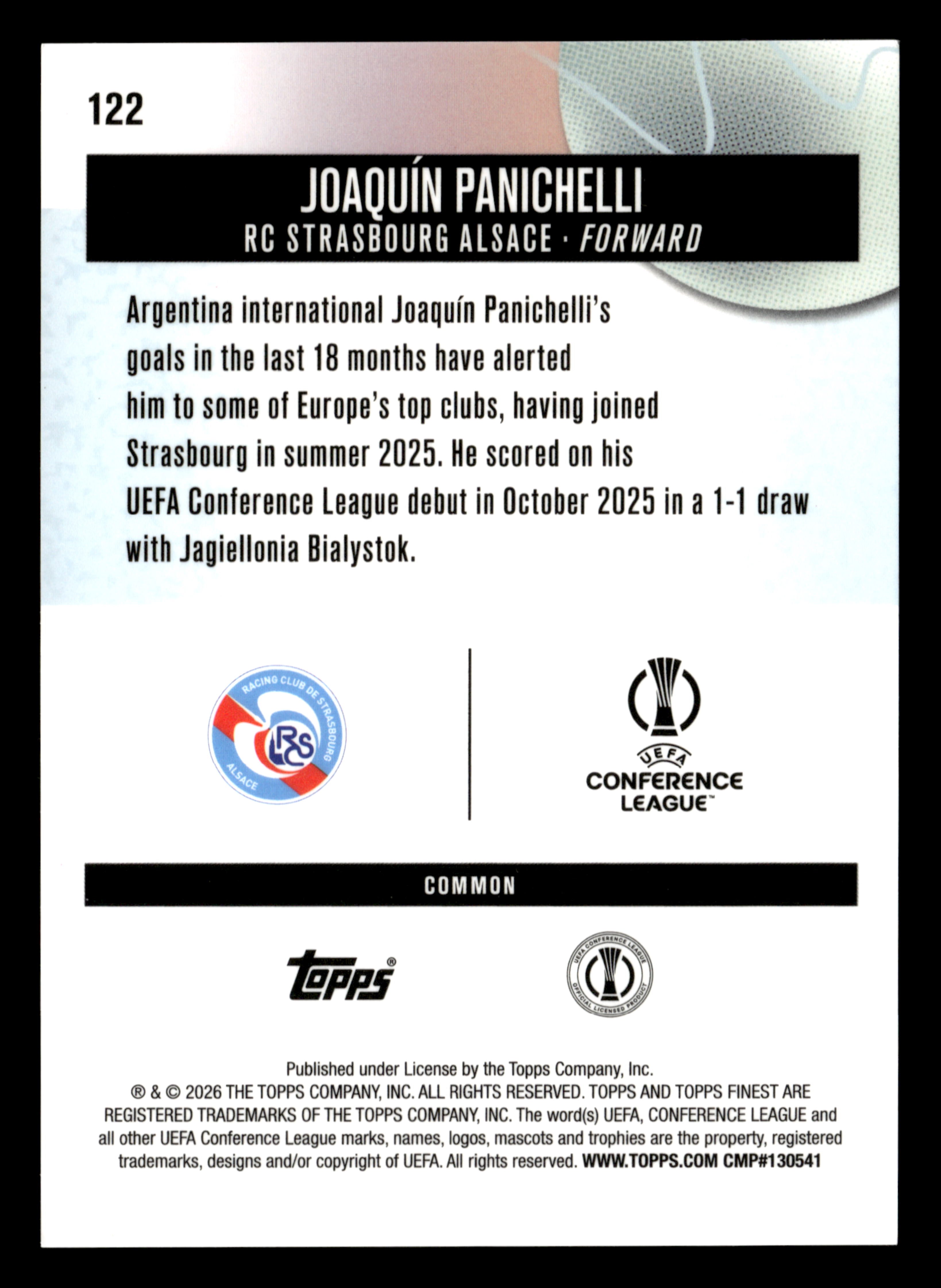 2025-26 Finest UCC #122 Joaquín Panichelli Blue Refractor #/200