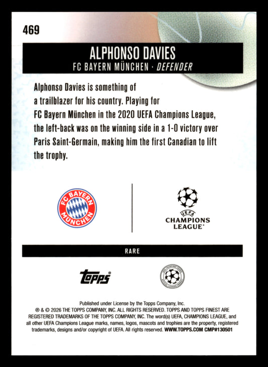 2025-26 Finest UEFA Club Competitions #469 Alphonso Davies Blue Refractor #/99