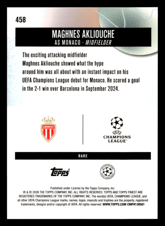 2025-26 Finest UEFA Club Competitions #458 Maghnes Akliouche Blue Refractor #/99