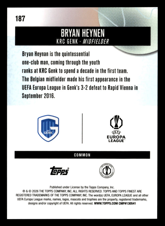 2025-26 Finest UEFA Club Competitions #187 Bryan Heynen Blue Refractor #/200