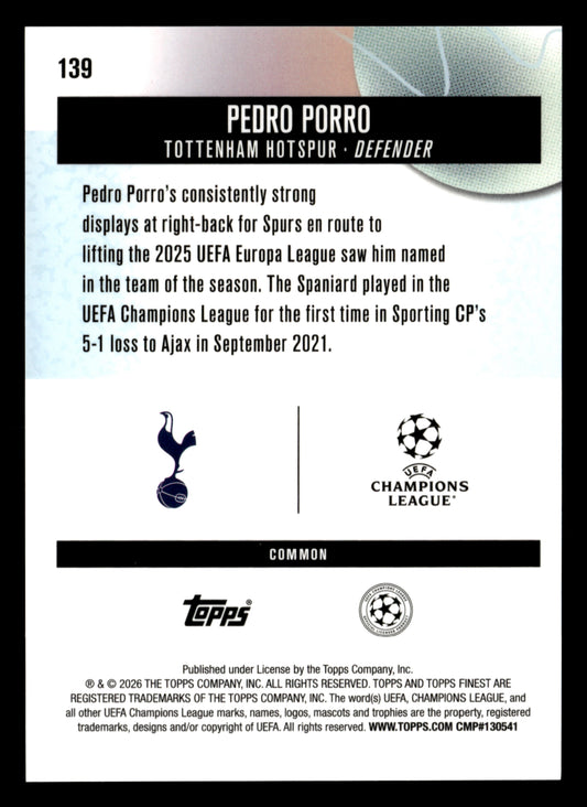 2025-26 Finest UEFA Club Competitions #139 Pedro Porro Green Refractor #/75