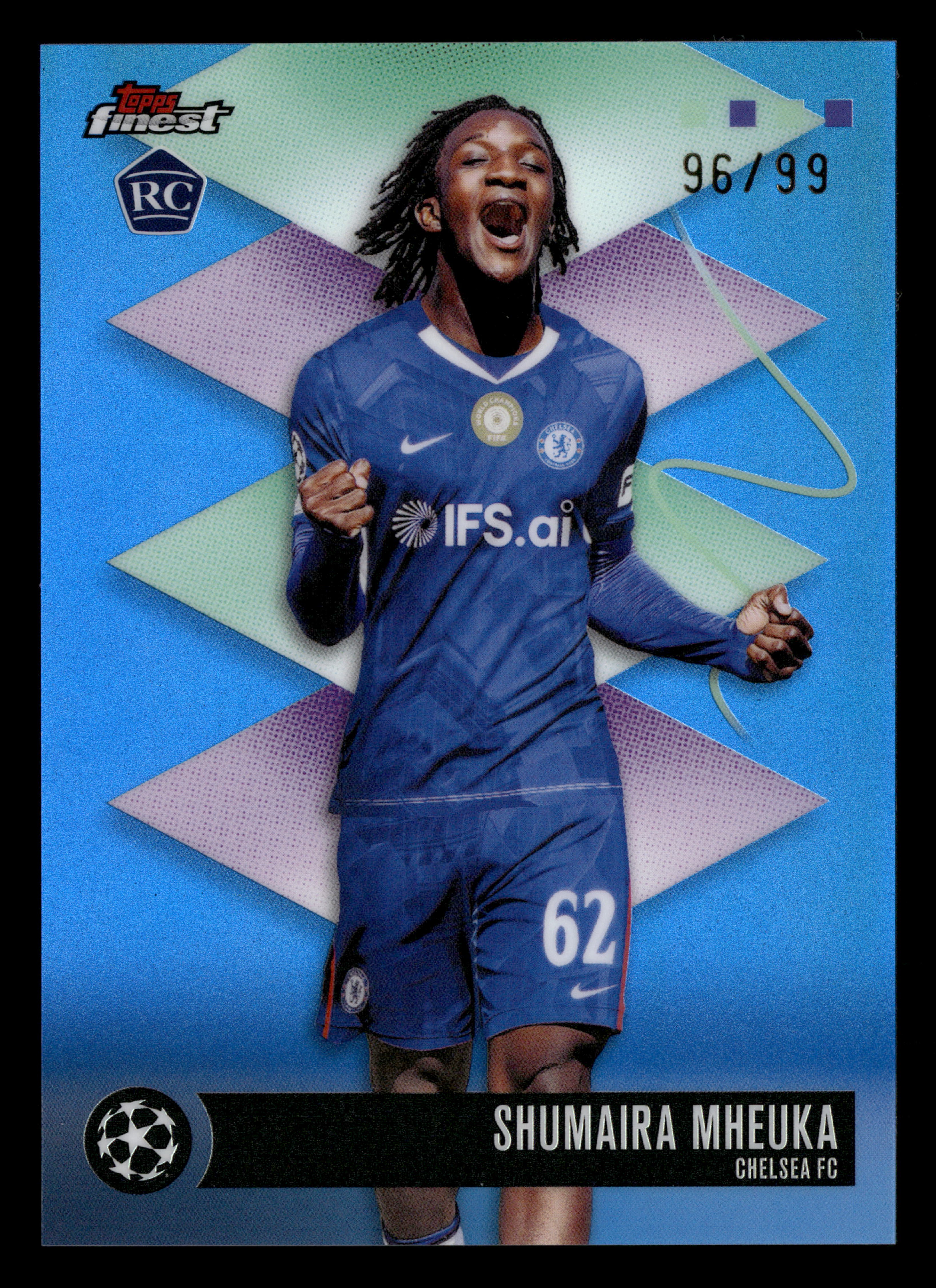 2025-26 Finest UEFA Club Competitions #459 Shumaira Mheuka Blue Refractor #/99