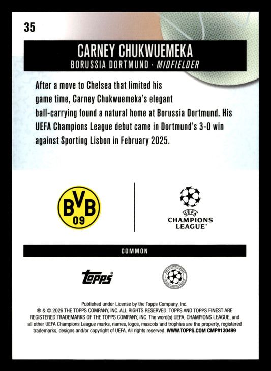 2025-26 Finest UCC #35 Carney Chukwuemeka Blue Checkerboard Refractor #/99