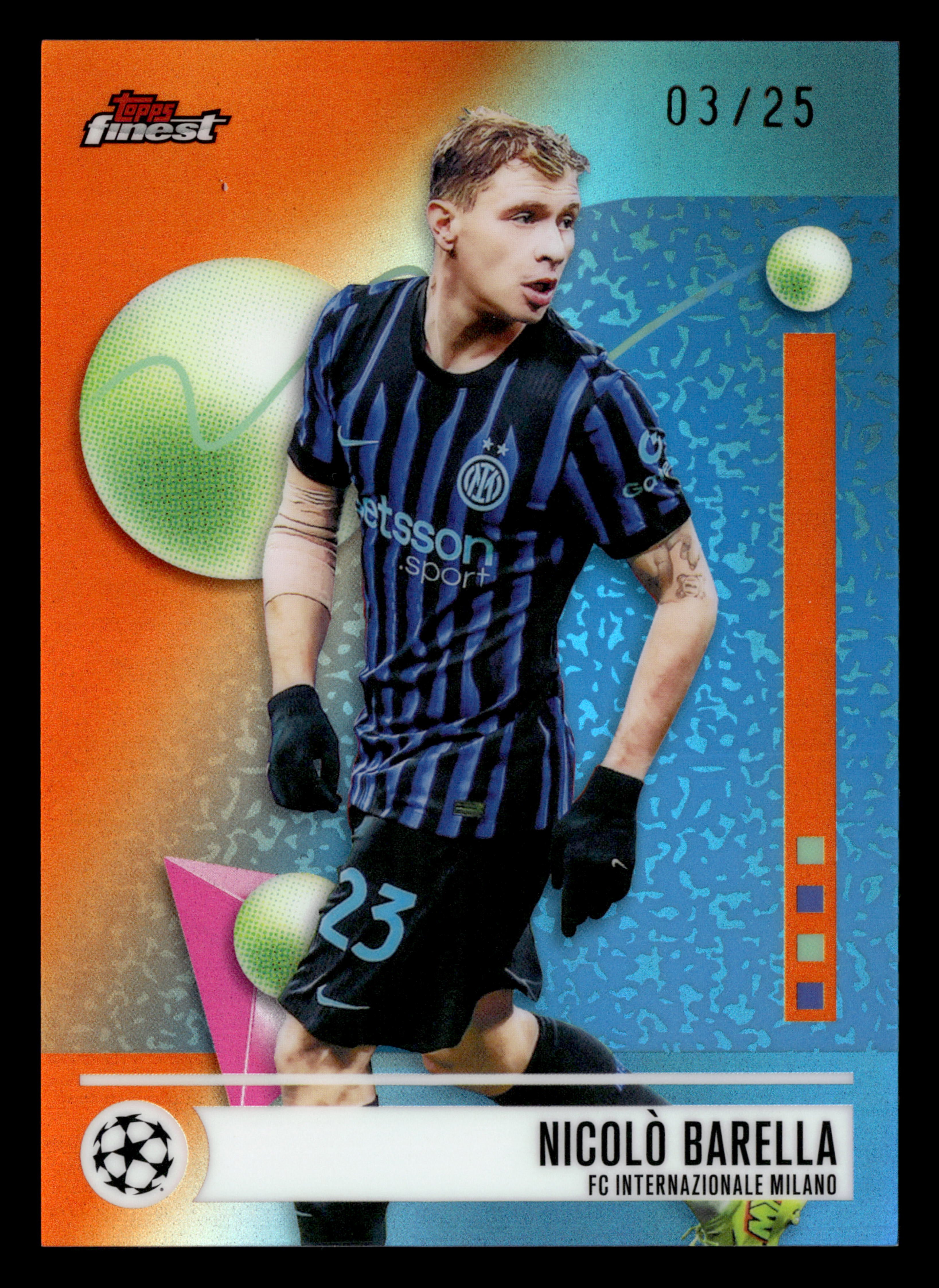 2025-26 Finest UEFA Club Competitions #49 Nicolò Barella Orange Refractor #/25