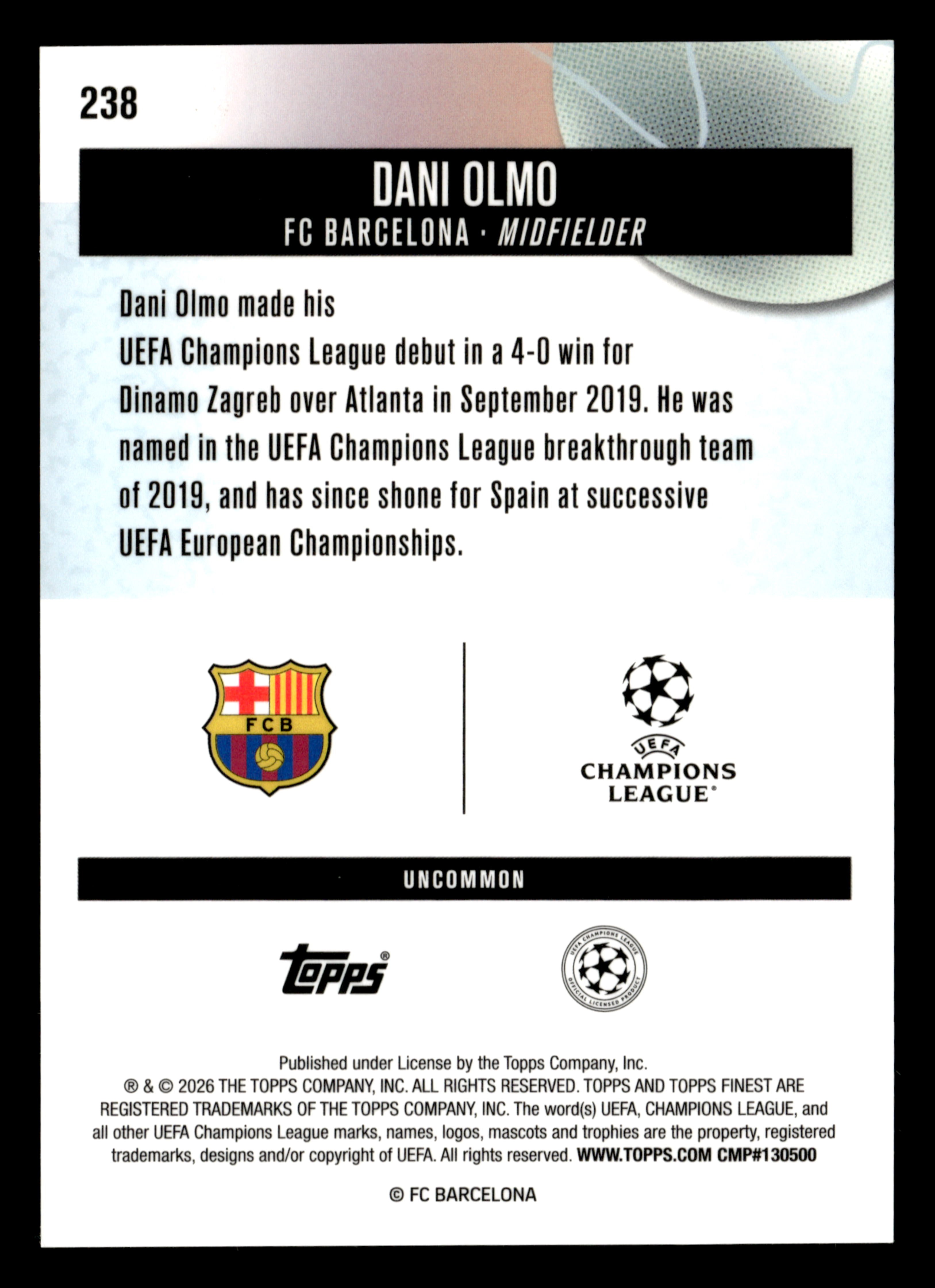 2025-26 Finest UEFA Club Competitions #238 Dani Olmo Blue Refractor #/150
