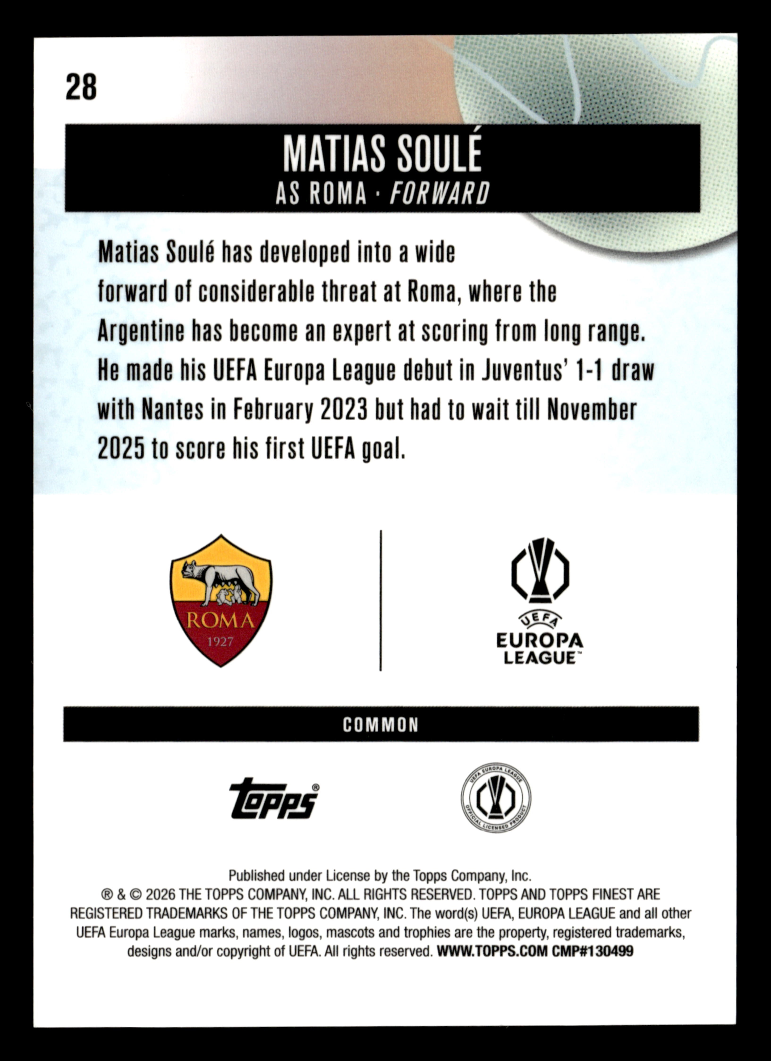 2025-26 Finest UEFA Club Competitions #28 Matias Soulé Green Refractor #/75