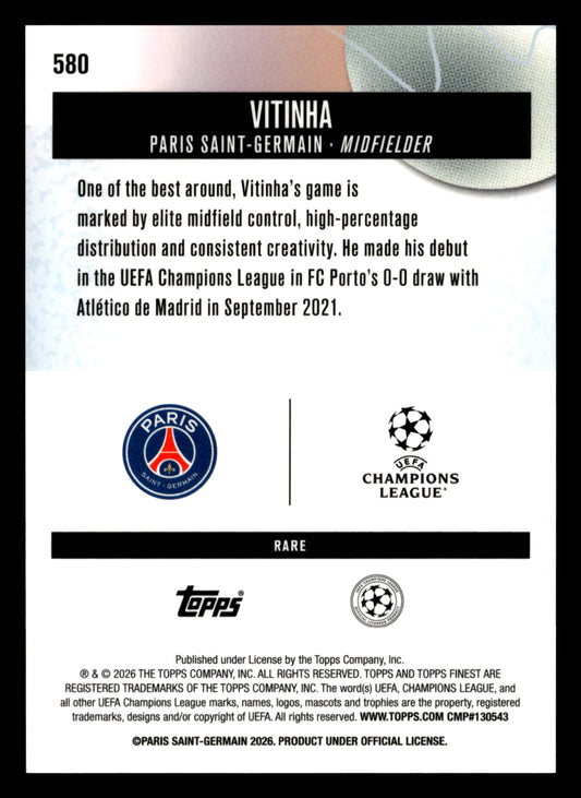 2025-26 Finest UEFA Club Competitions #580 Vitinha Blue Refractor #/99